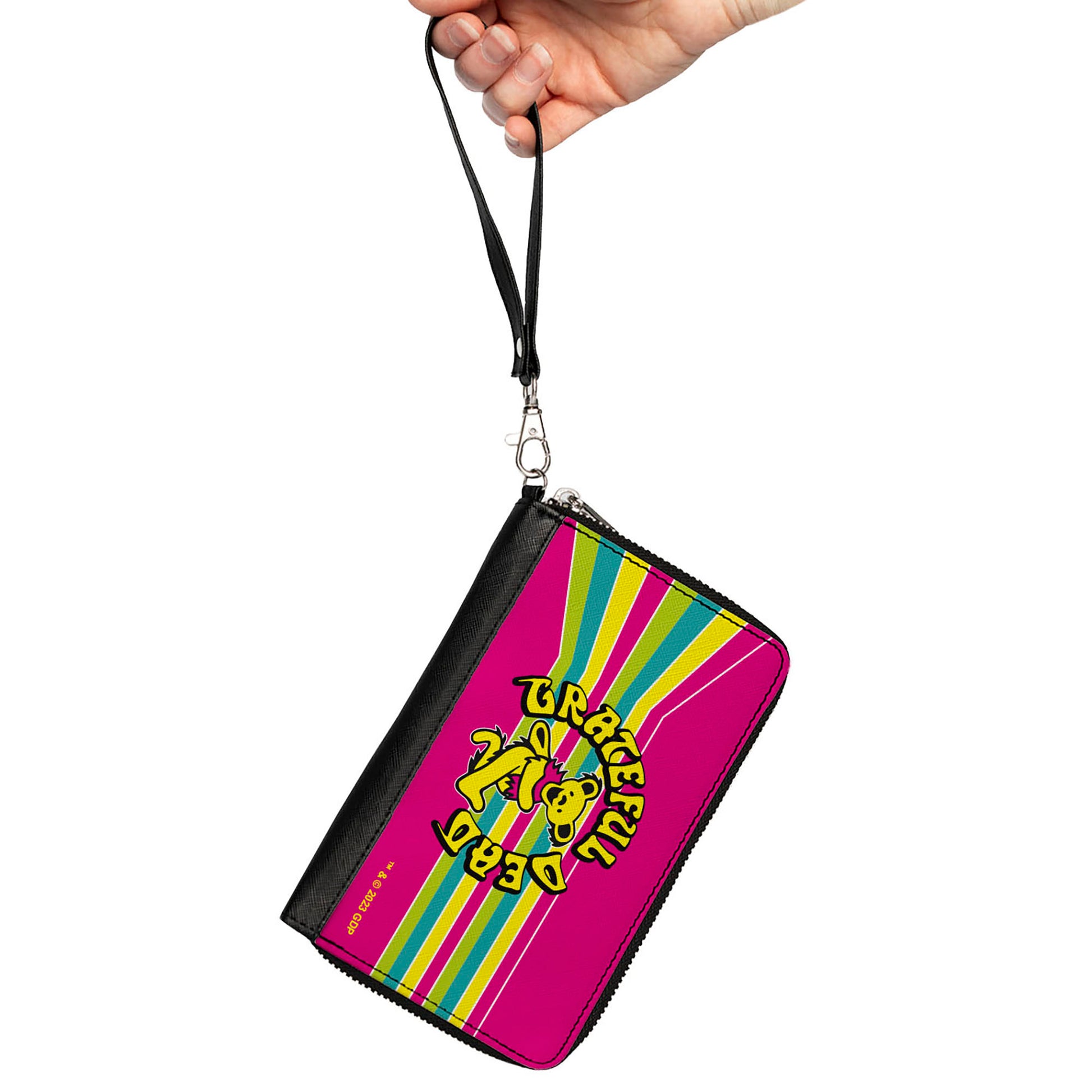 PU Zip Around Wallet Rectangle - GRATEFUL DEAD Dancing Bear Icon Stripe Pink/Multi Color/Black Clutch Zip Around Wallets Grateful Dead   