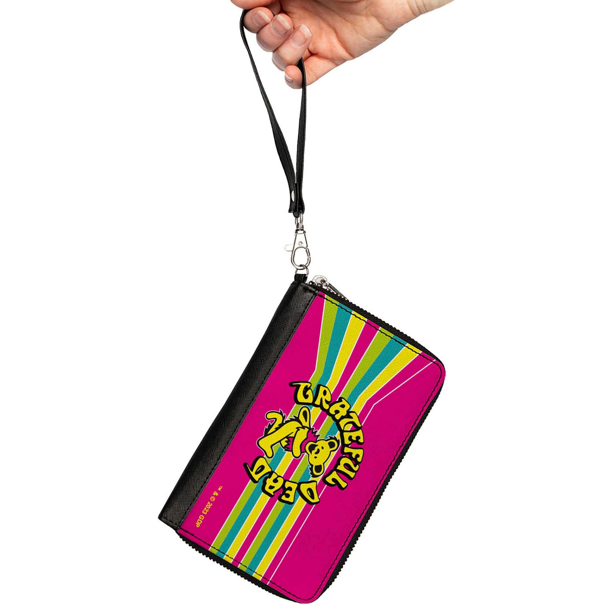 PU Zip Around Wallet Rectangle - GRATEFUL DEAD Dancing Bear Icon Stripe Pink/Multi Color/Black Clutch Zip Around Wallets Grateful Dead   