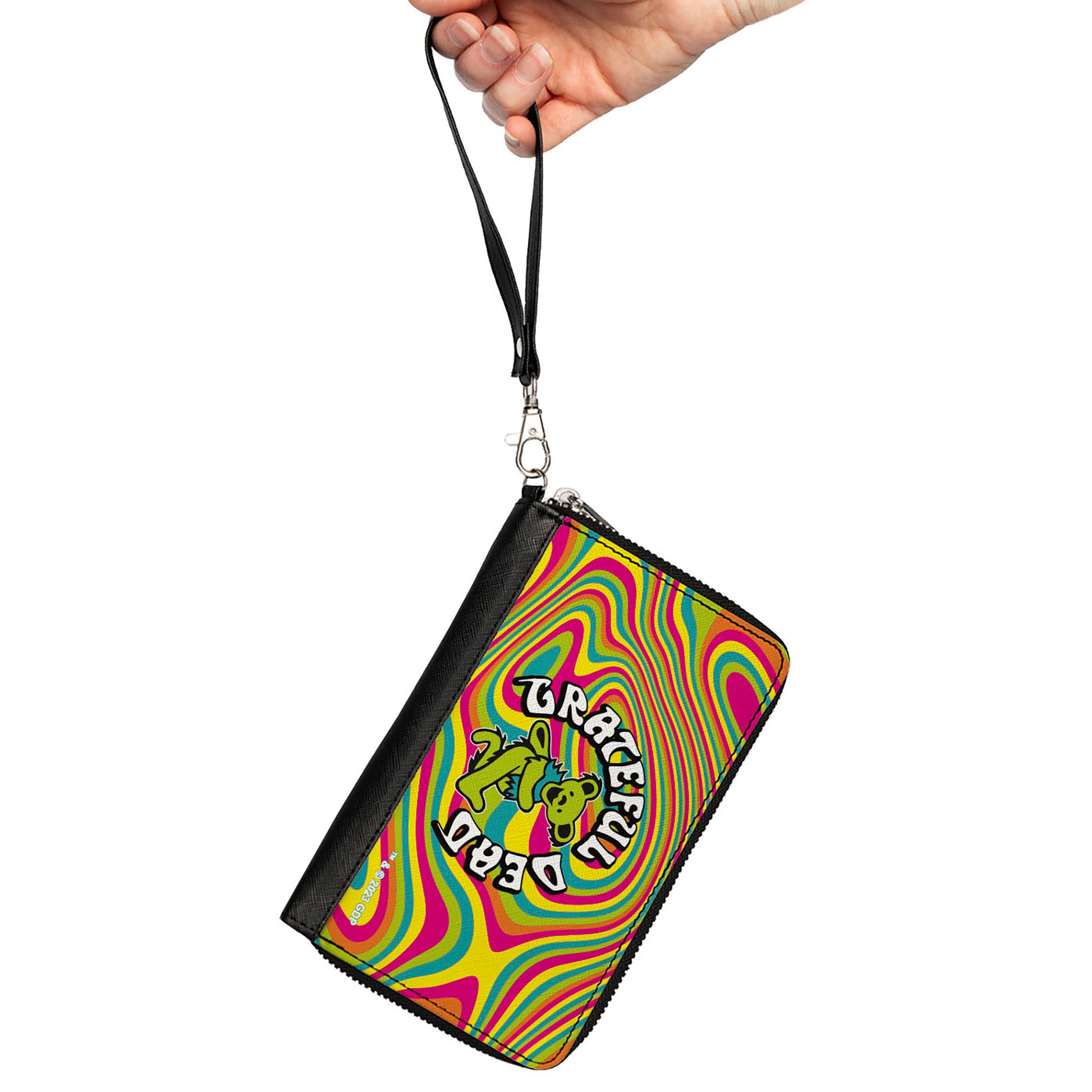 PU Zip Around Wallet Rectangle - GRATEFUL DEAD Dancing Bear Icon Swirl Multi Color/White/Black Clutch Zip Around Wallets Grateful Dead   