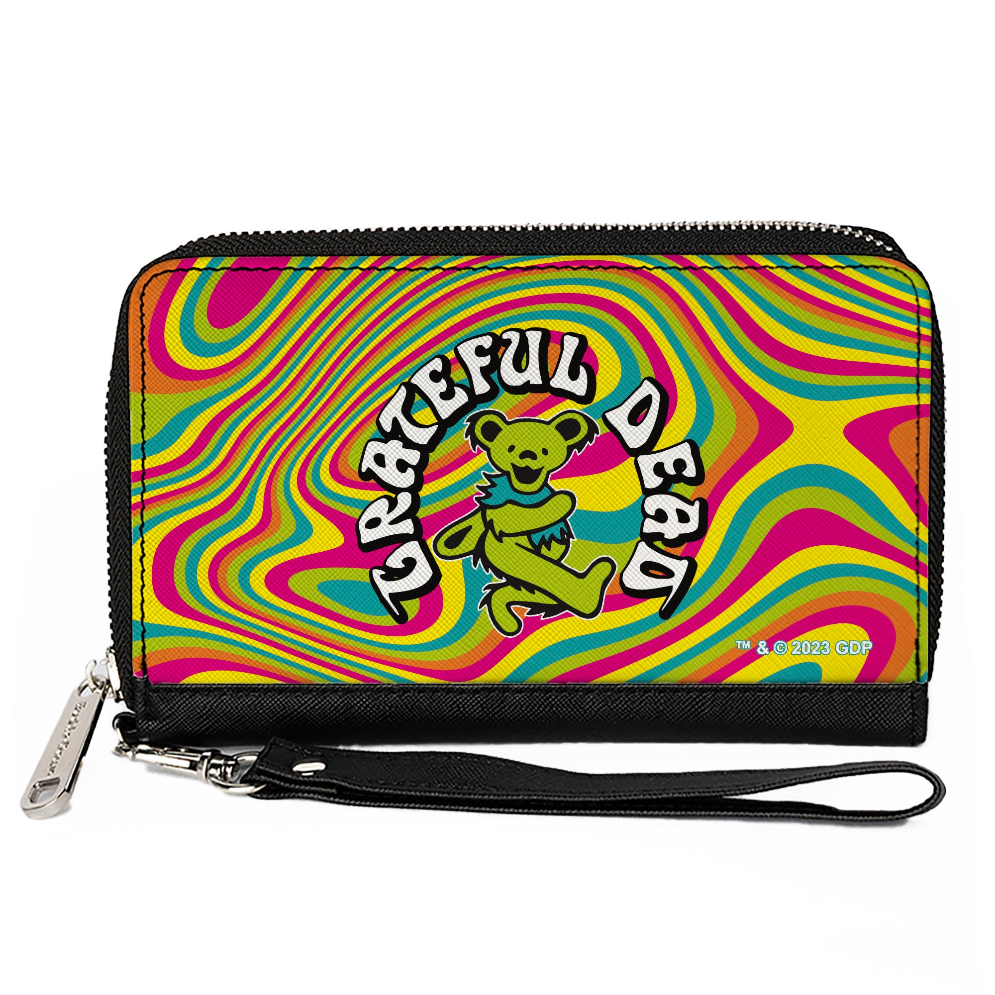 PU Zip Around Wallet Rectangle - GRATEFUL DEAD Dancing Bear Icon Swirl Multi Color/White/Black Clutch Zip Around Wallets Grateful Dead   