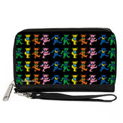 PU Zip Around Wallet Rectangle - Grateful Dead Dancing Bears Black/Multi Color Clutch Zip Around Wallets Grateful Dead   