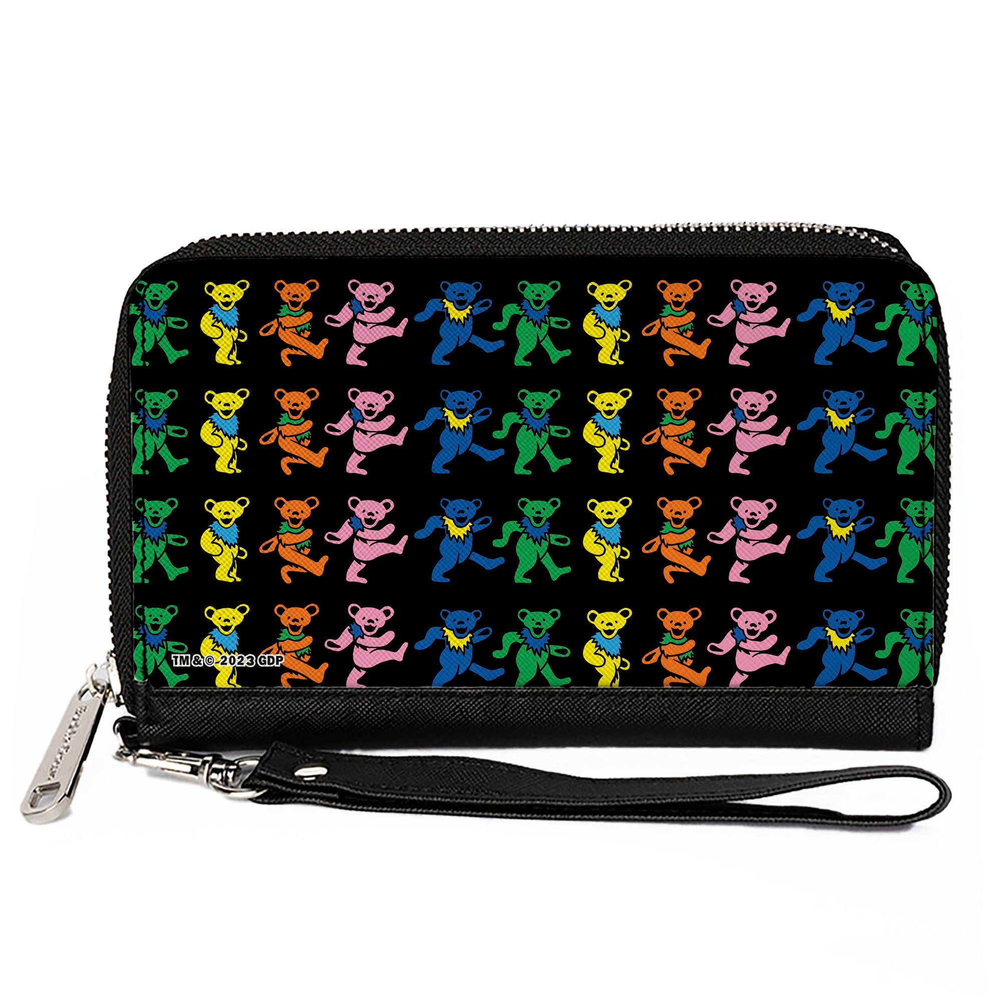PU Zip Around Wallet Rectangle - Grateful Dead Dancing Bears Black/Multi Color Clutch Zip Around Wallets Grateful Dead   