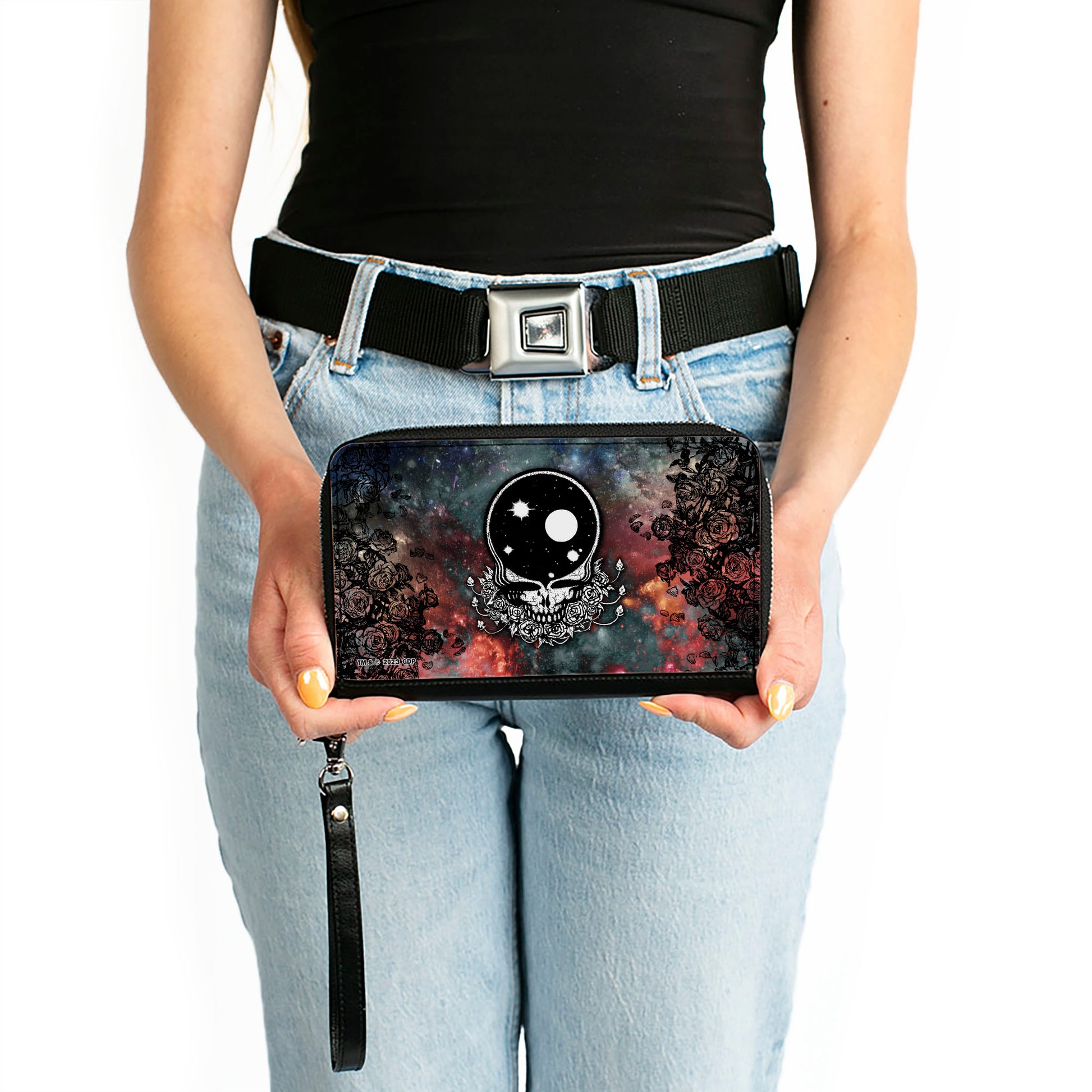 PU Zip Around Wallet Rectangle - Grateful Dead Space Your Face/Galaxy Clutch Zip Around Wallets Grateful Dead   