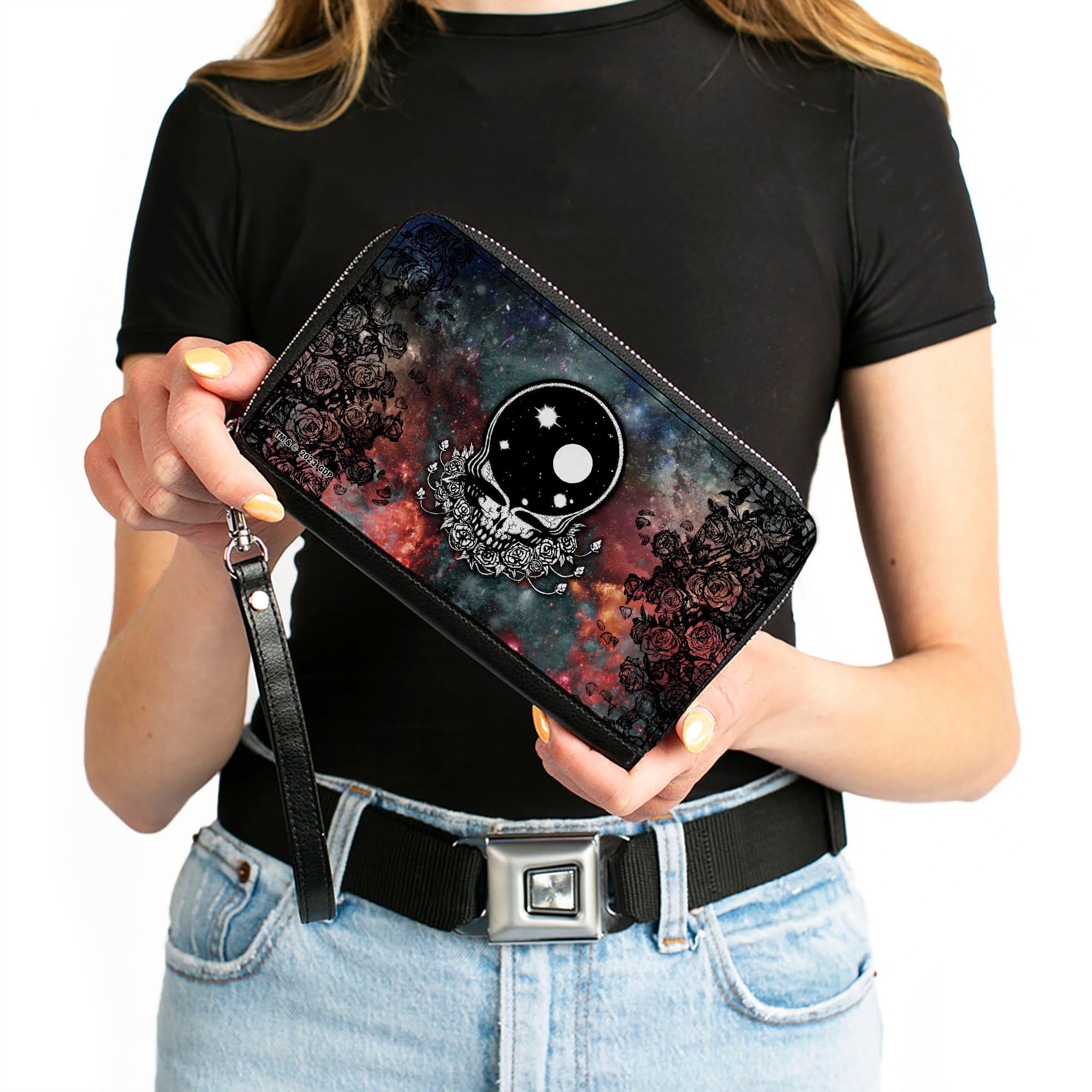 PU Zip Around Wallet Rectangle - Grateful Dead Space Your Face/Galaxy Clutch Zip Around Wallets Grateful Dead   