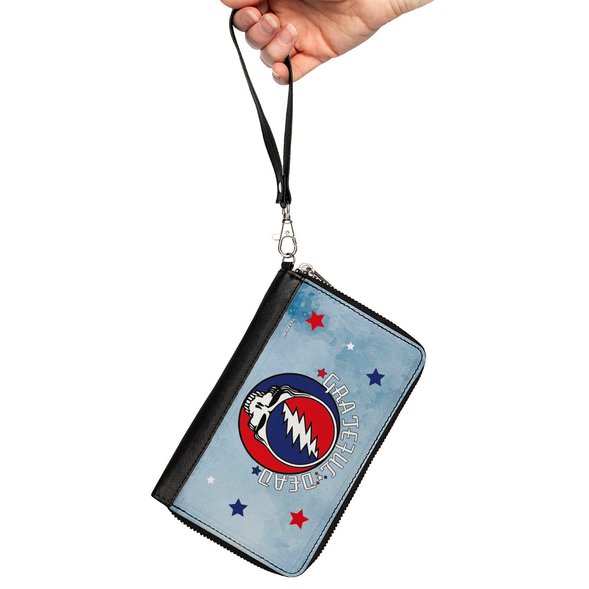 Women's PU Zip Around Wallet Rectangle - GRATEFUL DEAD Steal Your Face Logo Stars Blues White Red Clutch Zip Around Wallets Grateful Dead   