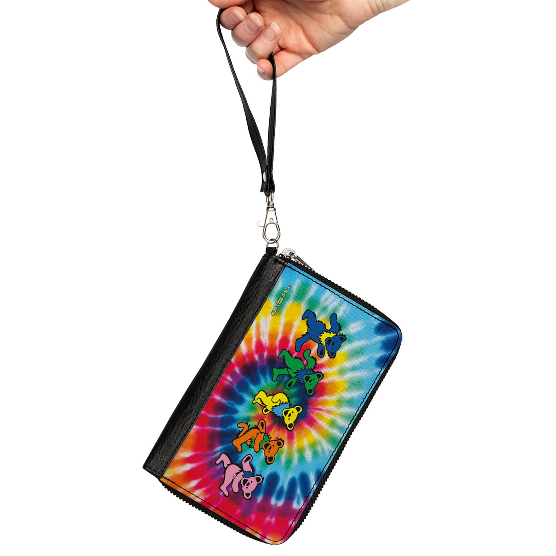 PU Zip Around Wallet Rectangle - Grateful Dead Dancing Bears Swirl Tie Dye Multi Color Clutch Zip Around Wallets Grateful Dead   