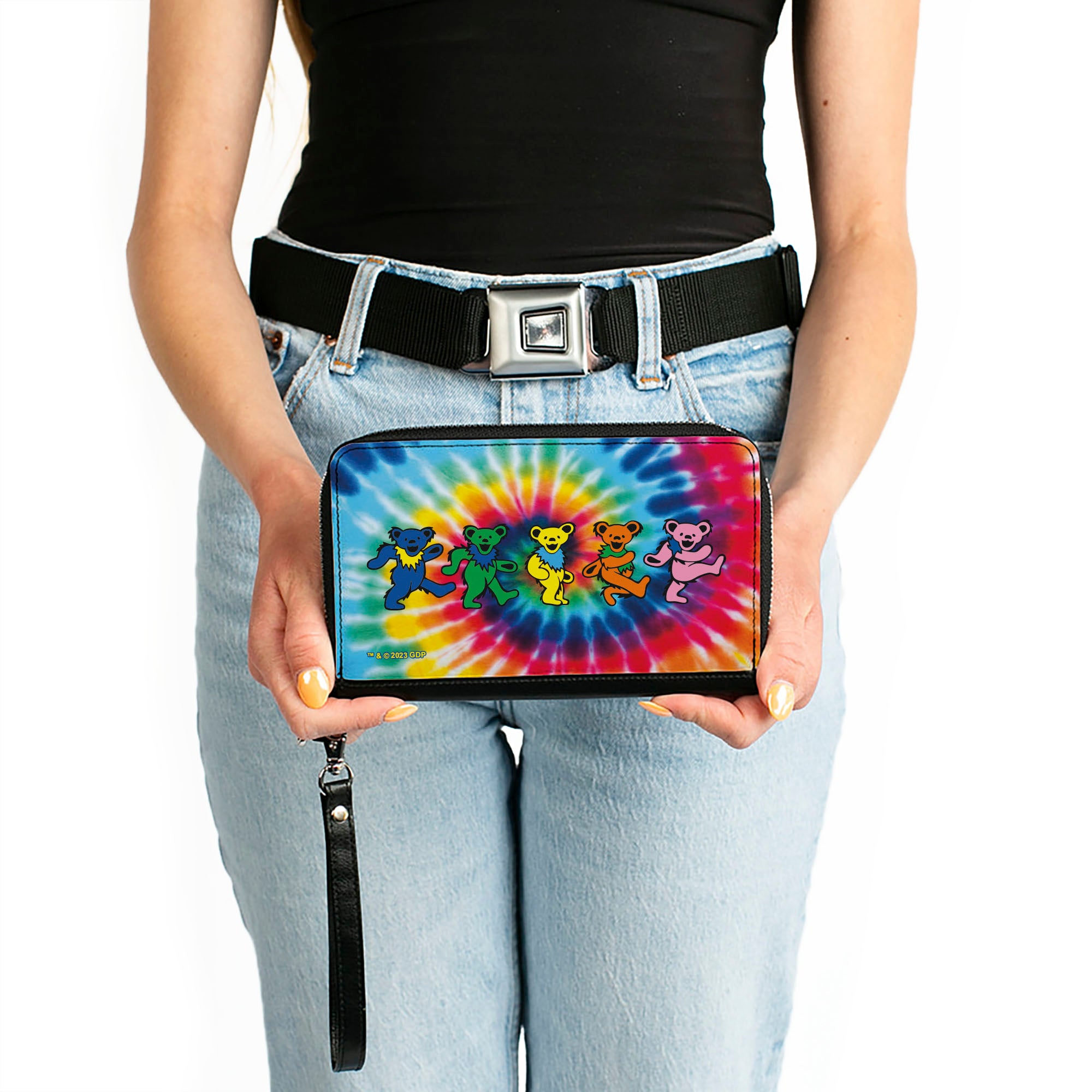 PU Zip Around Wallet Rectangle - Grateful Dead Dancing Bears Swirl Tie Dye Multi Color Clutch Zip Around Wallets Grateful Dead   
