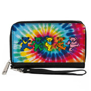 PU Zip Around Wallet Rectangle - Grateful Dead Dancing Bears Swirl Tie Dye Multi Color Clutch Zip Around Wallets Grateful Dead   