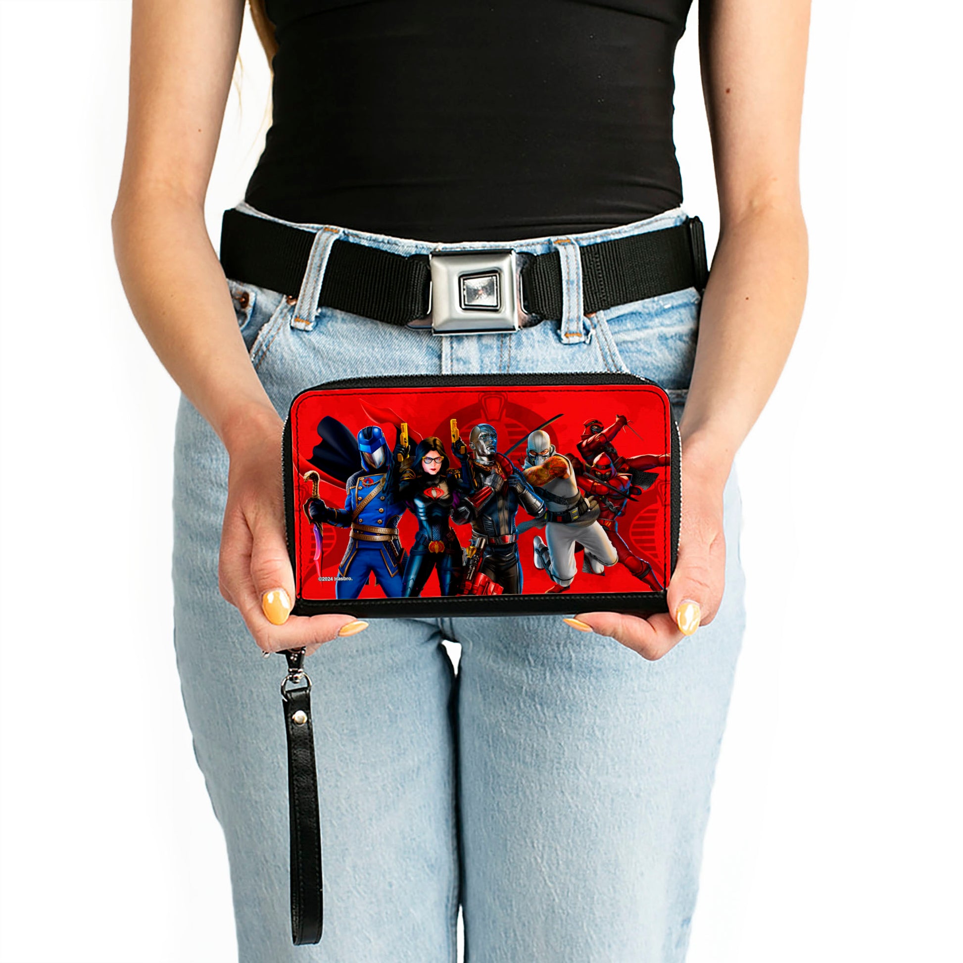 PU Zip Around Wallet Rectangle - GI Joe COBRA Agents Group Pose and Logo Reds Clutch Zip Around Wallets GI Joe
