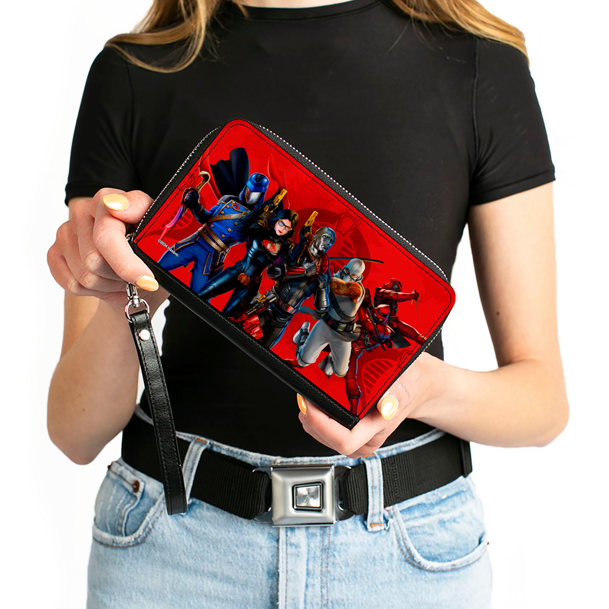 PU Zip Around Wallet Rectangle - GI Joe COBRA Agents Group Pose and Logo Reds Clutch Zip Around Wallets GI Joe