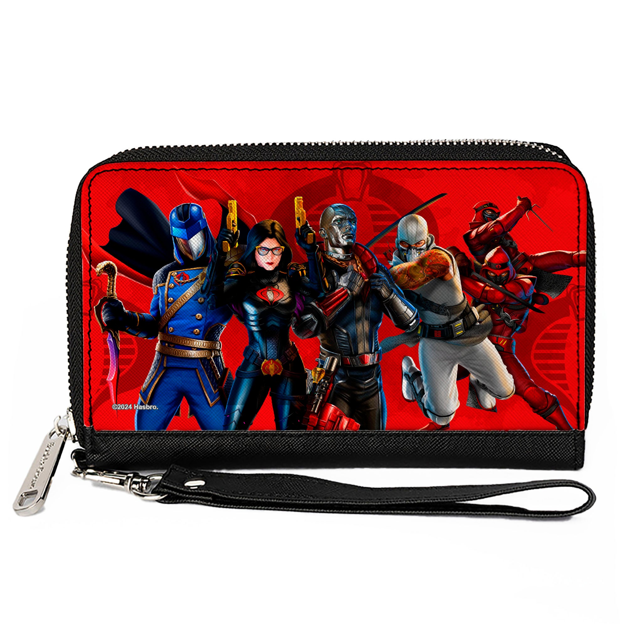 PU Zip Around Wallet Rectangle - GI Joe COBRA Agents Group Pose and Logo Reds Clutch Zip Around Wallets GI Joe