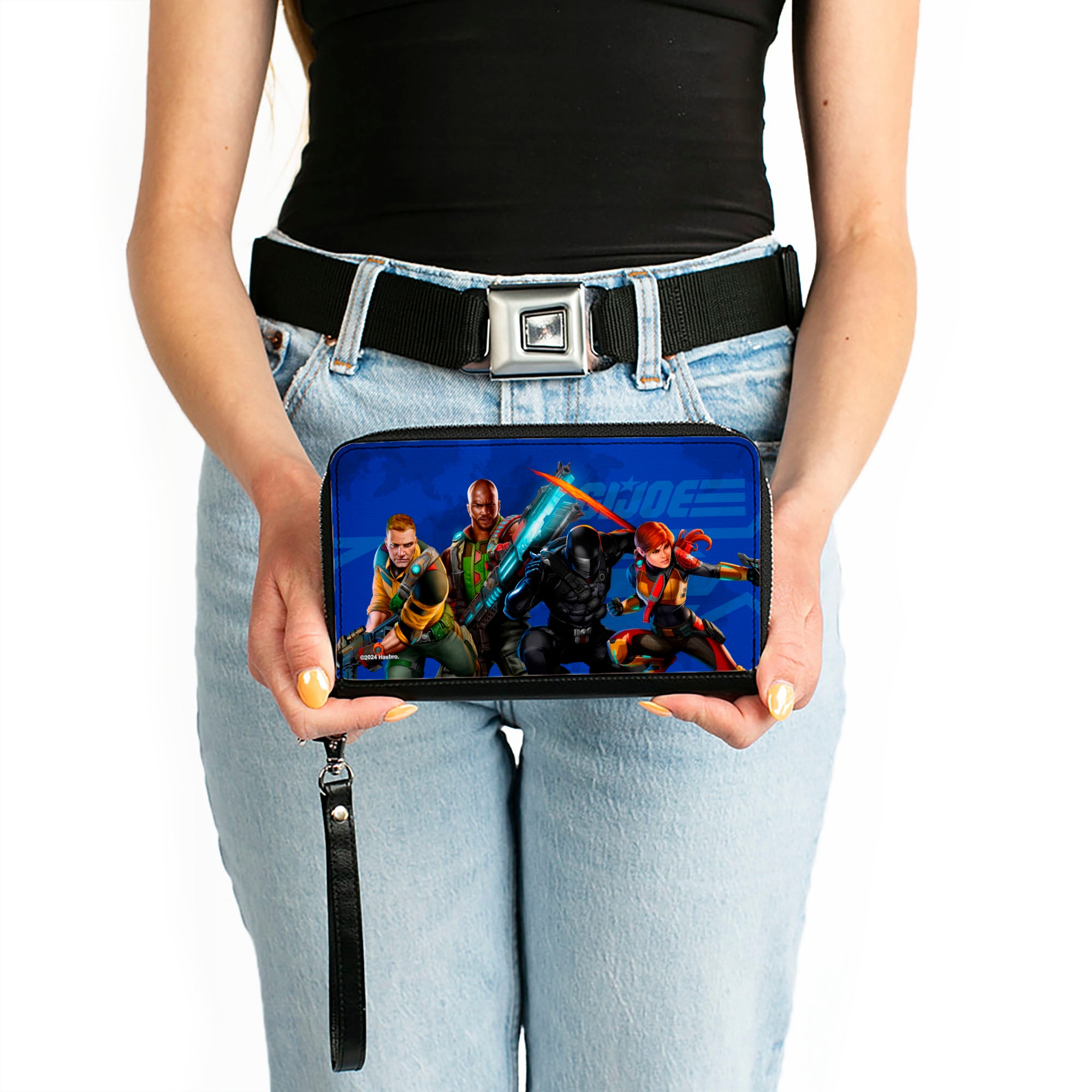PU Zip Around Wallet Rectangle - GI Joe Unit Agents Group Pose and Logo Blues Clutch Zip Around Wallets GI Joe
