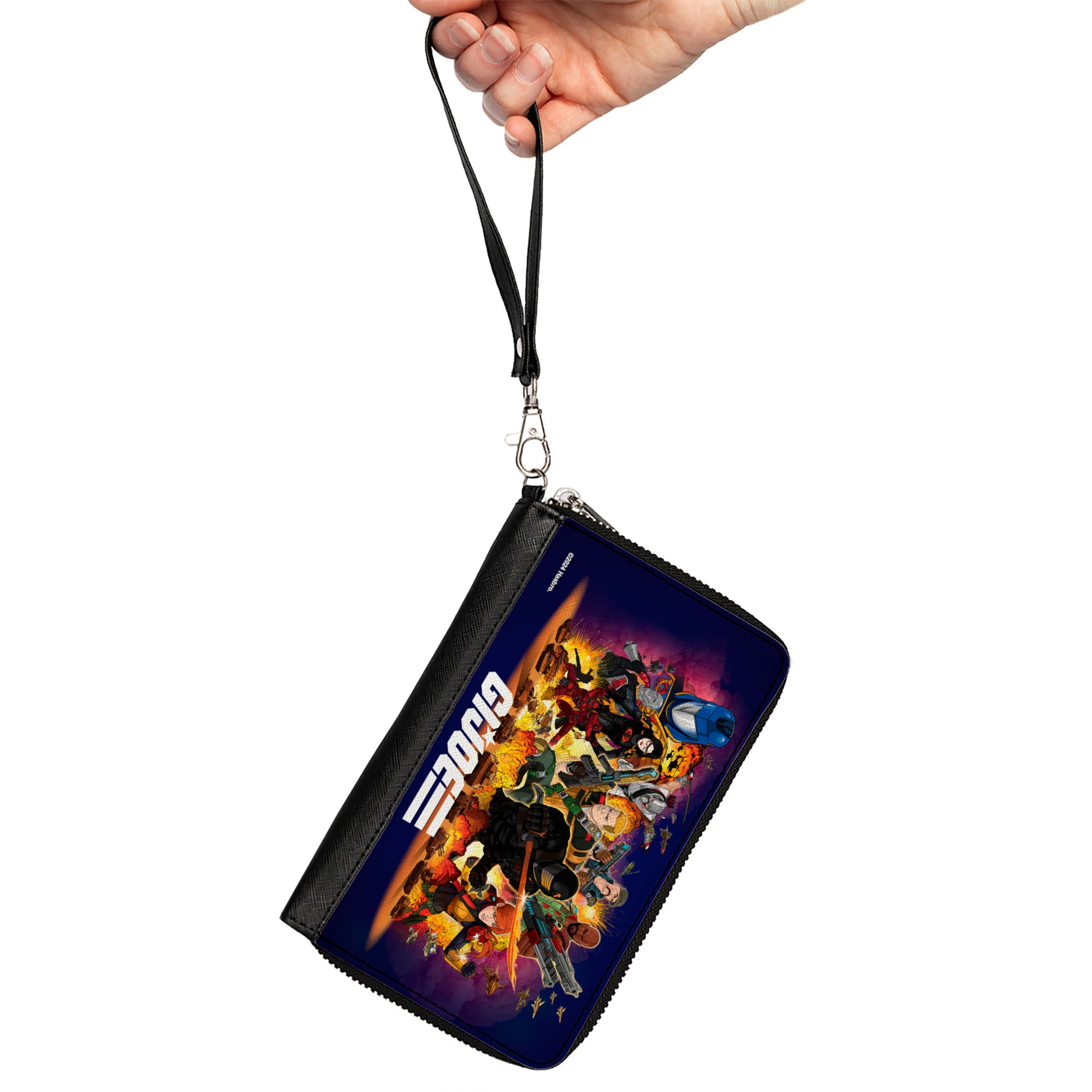 PU Zip Around Wallet Rectangle - GI Joe Universe Agents Explosion Group Pose and Logo Blue Clutch Zip Around Wallets GI Joe