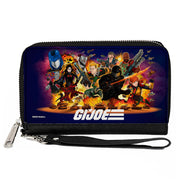 PU Zip Around Wallet Rectangle - GI Joe Universe Agents Explosion Group Pose and Logo Blue Clutch Zip Around Wallets GI Joe