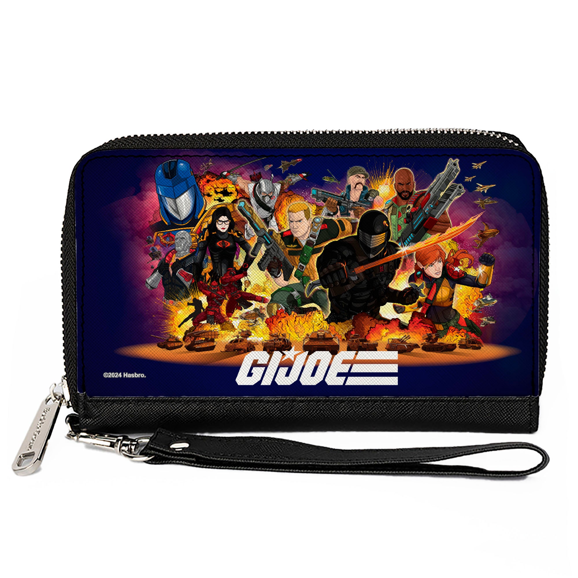 PU Zip Around Wallet Rectangle - GI Joe Universe Agents Explosion Group Pose and Logo Blue Clutch Zip Around Wallets GI Joe