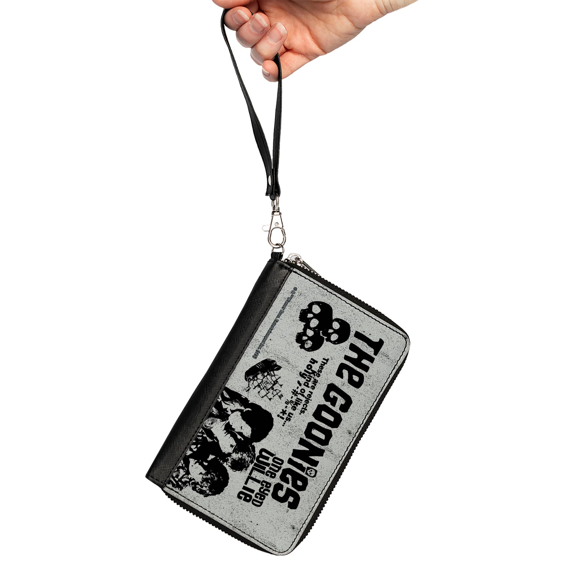PU Zip Around Wallet Rectangle - THE GOONIES Characters Quotes and Icons Collage Gray/Black Clutch Zip Around Wallets The Goonies