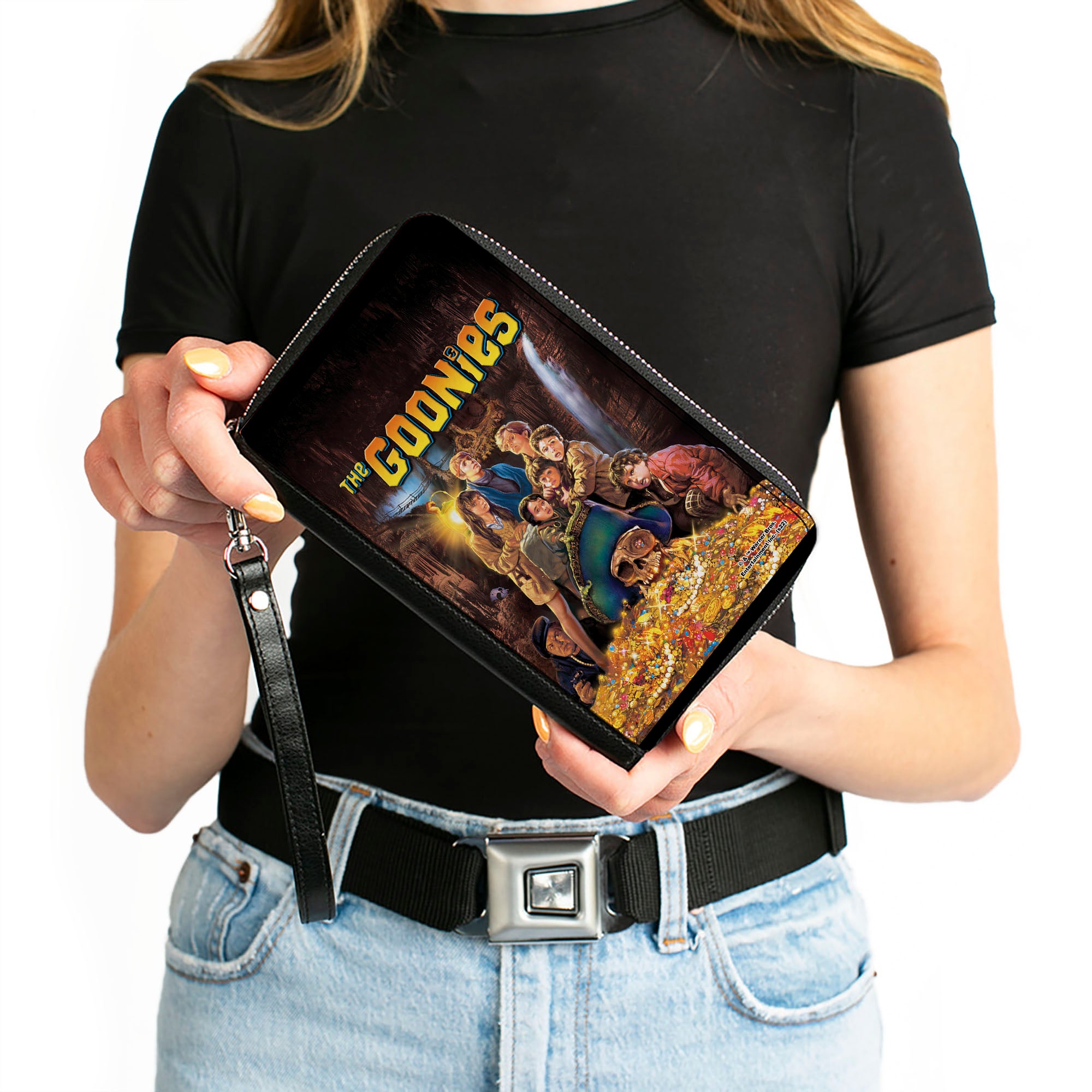 PU Zip Around Wallet Rectangle - THE GOONIES Treasure Movie Poster Group Pose Clutch Zip Around Wallets The Goonies