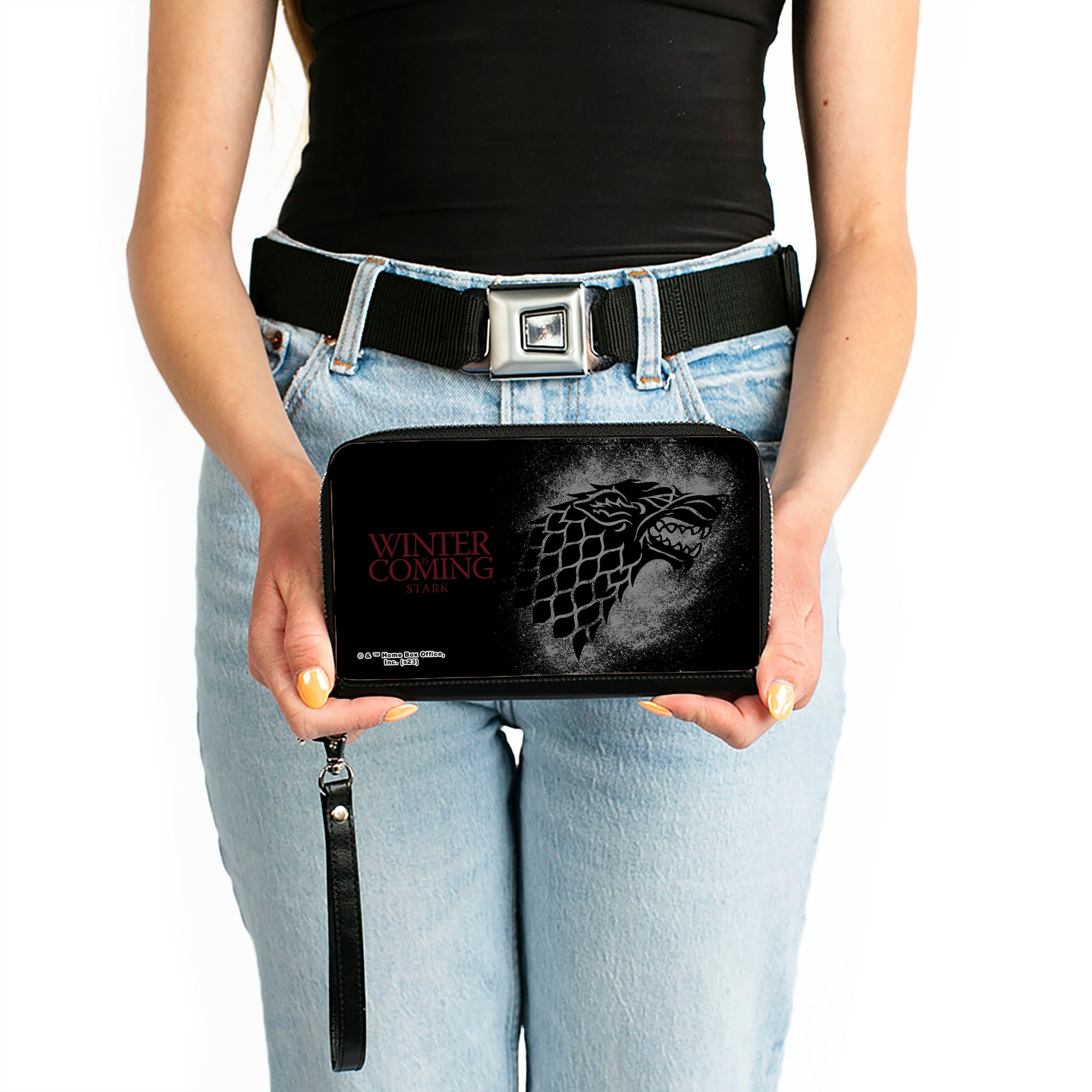 PU Zip Around Wallet Rectangle - Game of Thrones House Stark Sigil WINTER IS COMING STARK Black/Gray/Red Clutch Zip Around Wallets Game of Thrones   