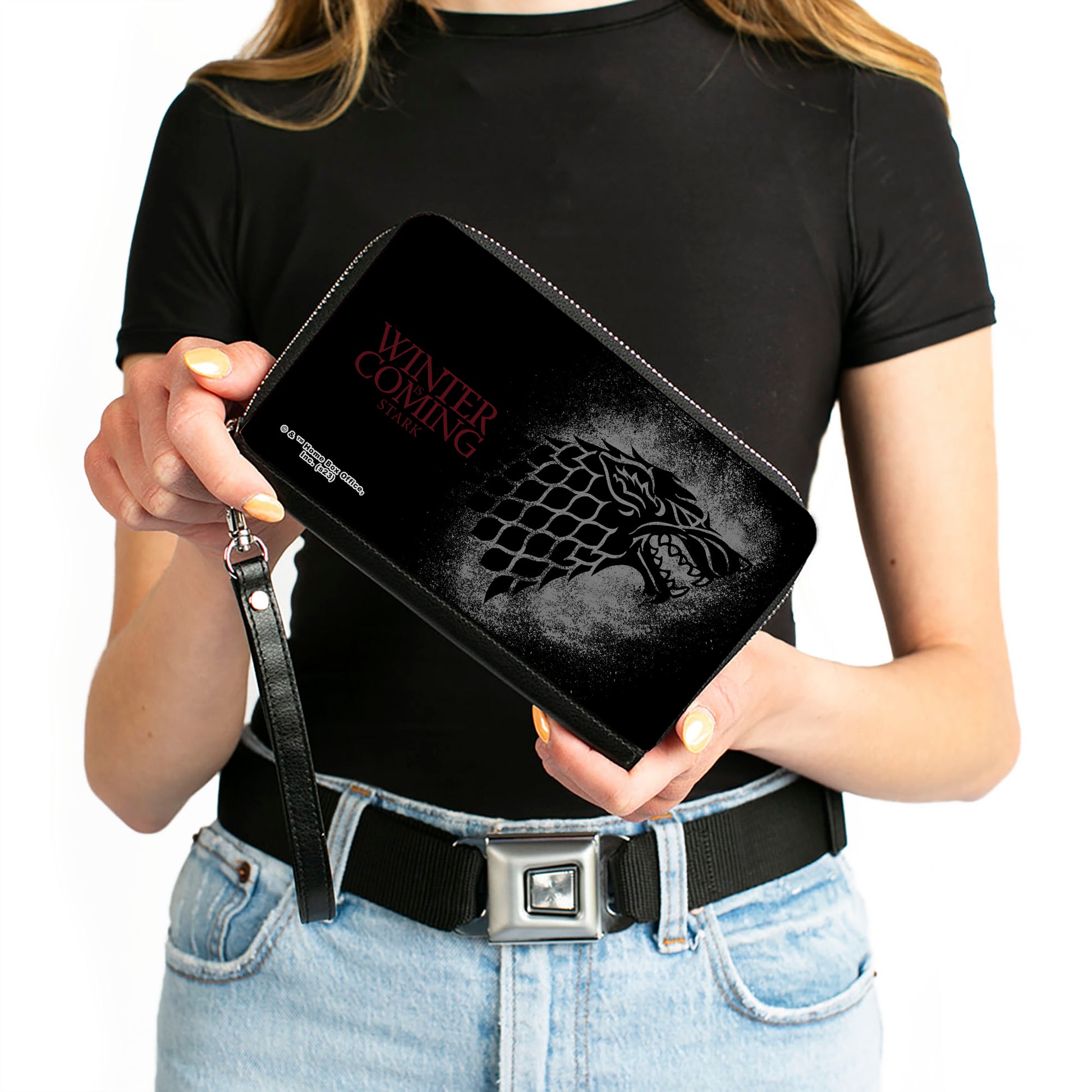 PU Zip Around Wallet Rectangle - Game of Thrones House Stark Sigil WINTER IS COMING STARK Black/Gray/Red Clutch Zip Around Wallets Game of Thrones   