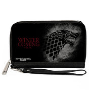 PU Zip Around Wallet Rectangle - Game of Thrones House Stark Sigil WINTER IS COMING STARK Black/Gray/Red Clutch Zip Around Wallets Game of Thrones   