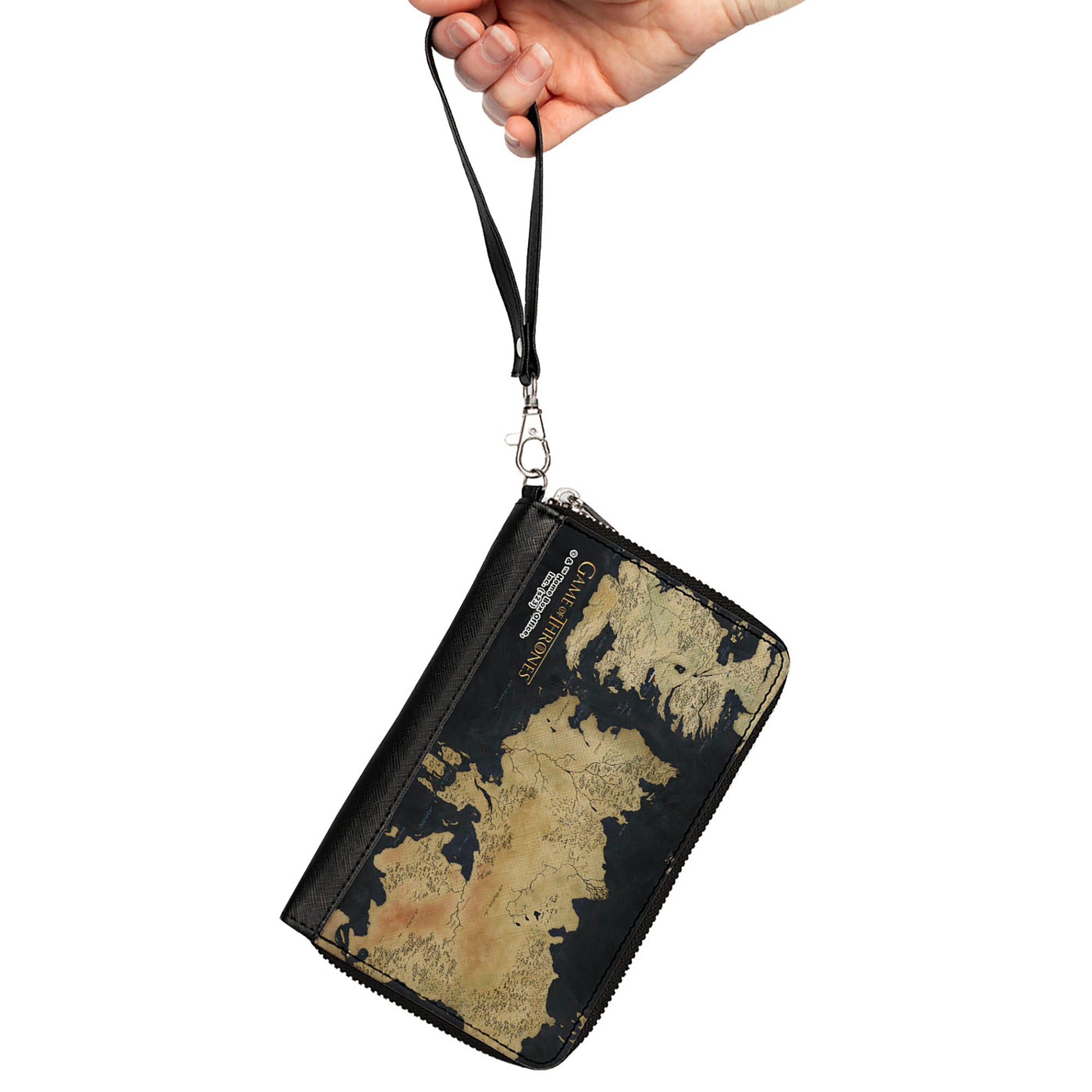 PU Zip Around Wallet Rectangle - GAME OF THRONES World Map Westeros and Essos Grays/Tans Clutch Zip Around Wallets Game of Thrones   