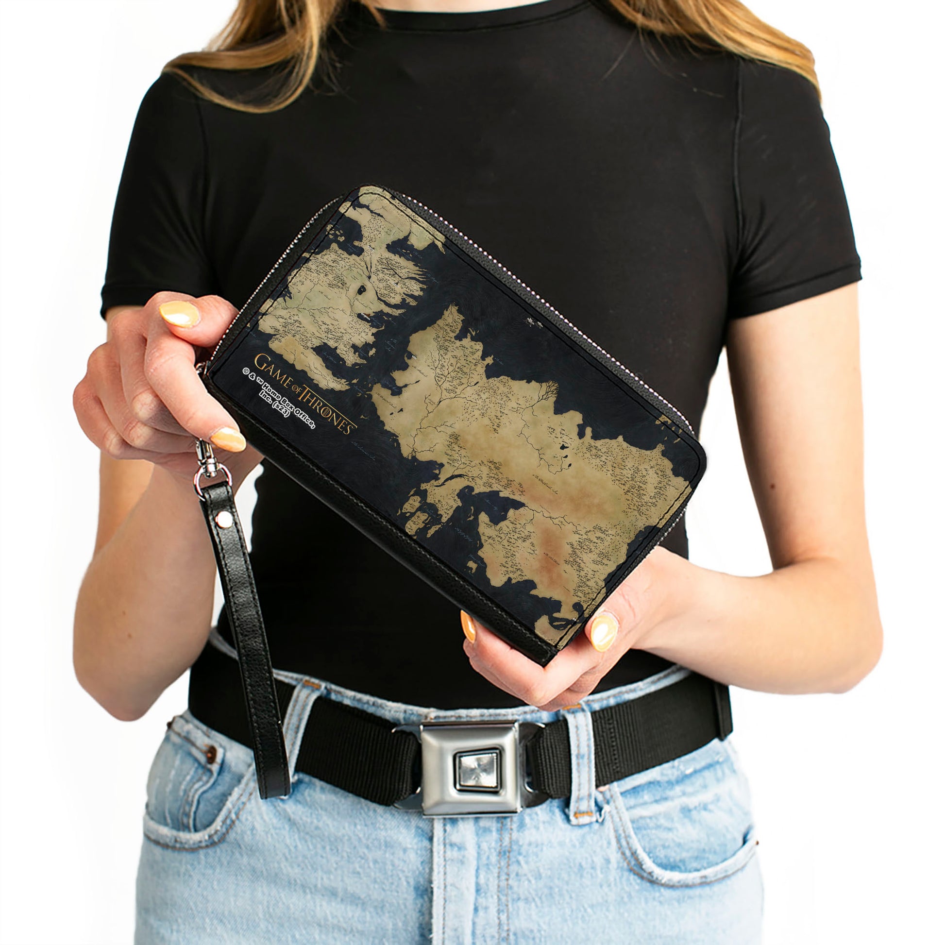 PU Zip Around Wallet Rectangle - GAME OF THRONES World Map Westeros and Essos Grays/Tans Clutch Zip Around Wallets Game of Thrones   