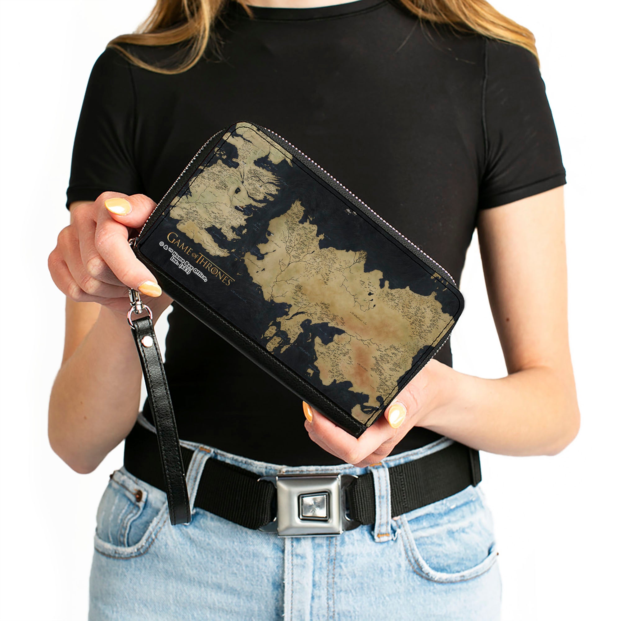 PU Zip Around Wallet Rectangle - GAME OF THRONES World Map Westeros and Essos Grays/Tans Clutch Zip Around Wallets Game of Thrones   