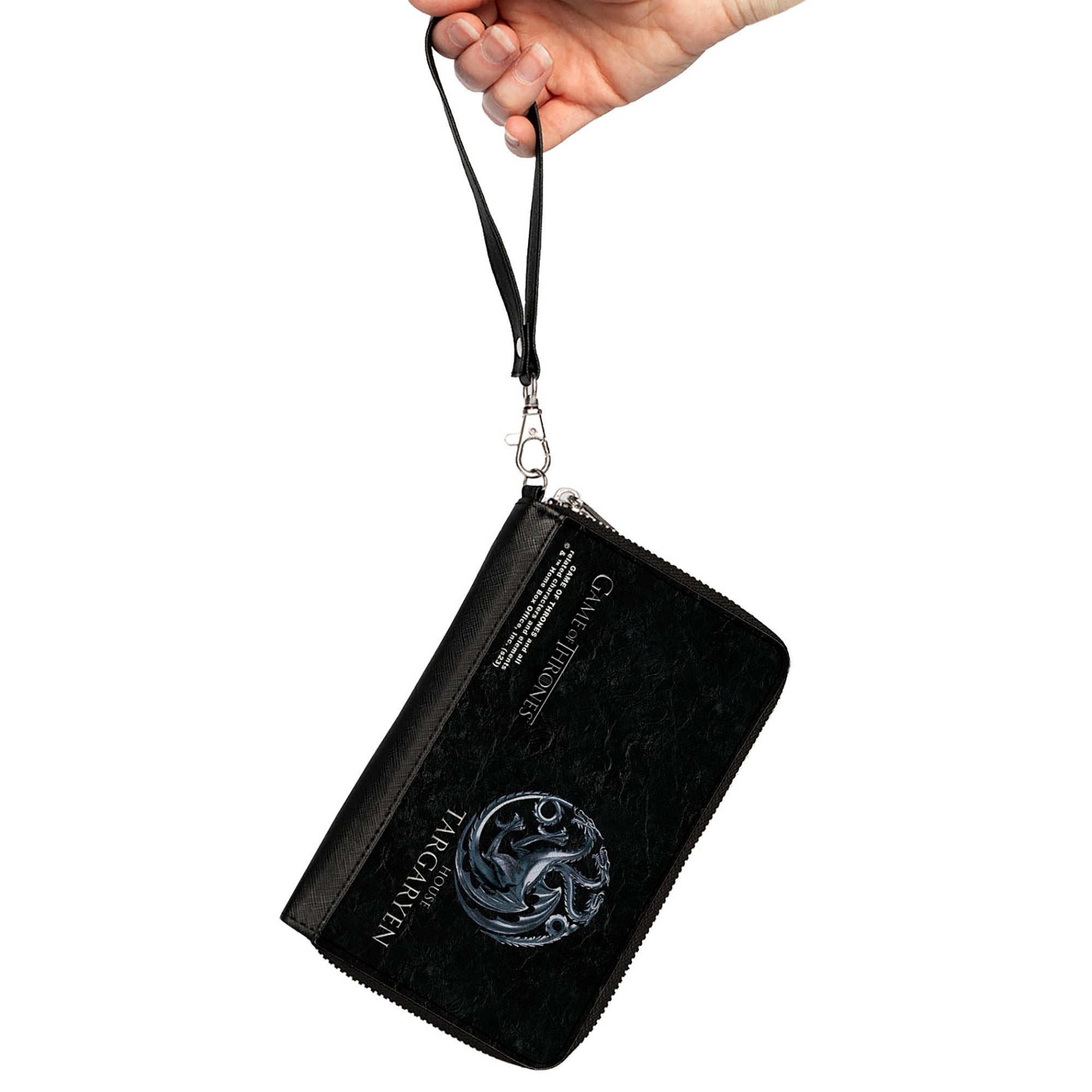 PU Zip Around Wallet Rectangle - GAME OF THRONES HOUSE TARGARYEN Three-Headed Dragon Sigil Black/Silvers Clutch Zip Around Wallets Game of Thrones   