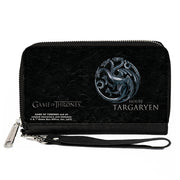 PU Zip Around Wallet Rectangle - GAME OF THRONES HOUSE TARGARYEN Three-Headed Dragon Sigil Black/Silvers Clutch Zip Around Wallets Game of Thrones   