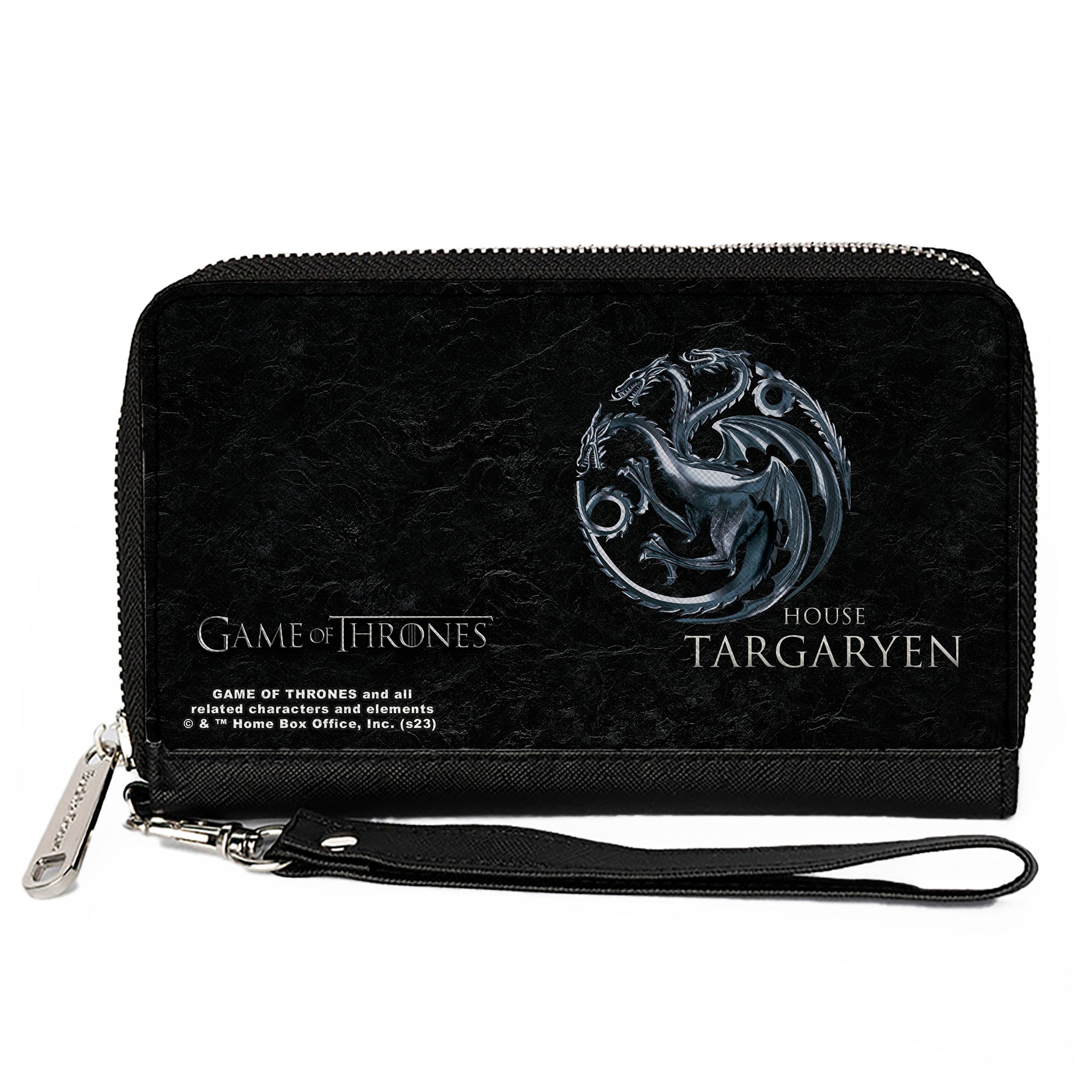 PU Zip Around Wallet Rectangle - GAME OF THRONES HOUSE TARGARYEN Three-Headed Dragon Sigil Black/Silvers Clutch Zip Around Wallets Game of Thrones   