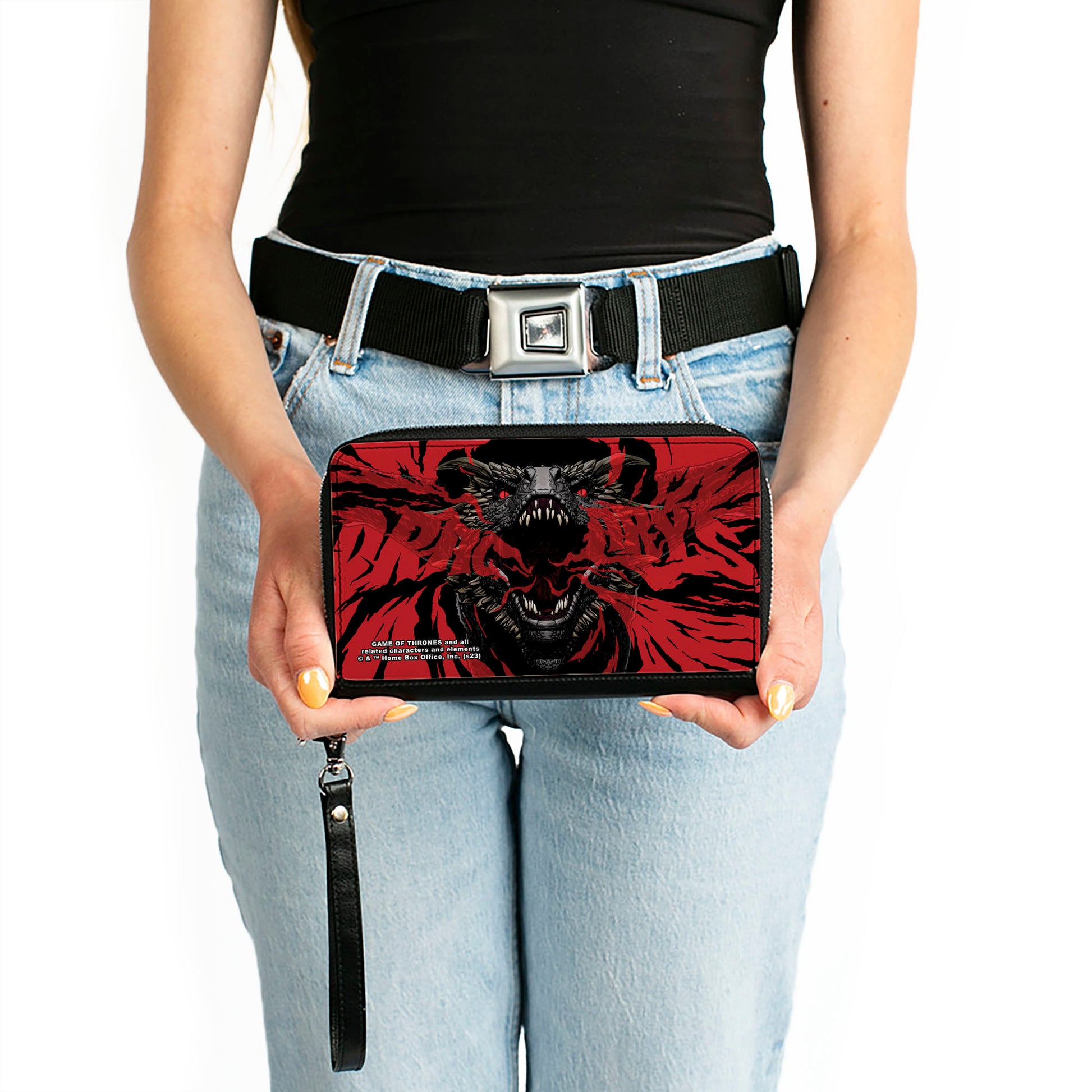 PU Zip Around Wallet Rectangle - Game of Thrones DRACARYS Dragon Fire Black/Reds Clutch Zip Around Wallets Game of Thrones   