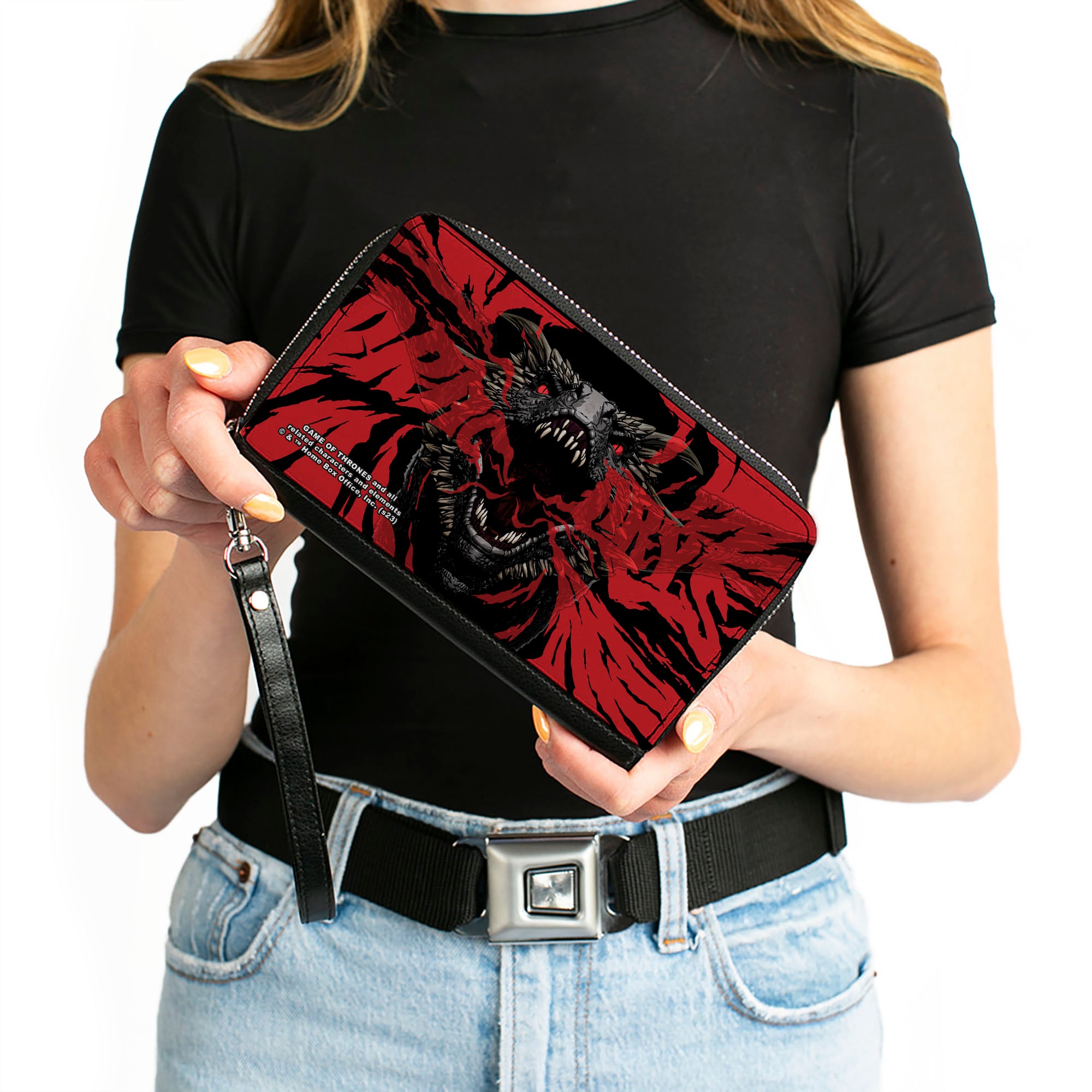 PU Zip Around Wallet Rectangle - Game of Thrones DRACARYS Dragon Fire Black/Reds Clutch Zip Around Wallets Game of Thrones   