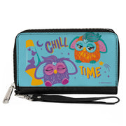 PU Zip Around Wallet Rectangle - Furby Purple and Orange Furby CHILL TIME Pose Blue/Purple Clutch Zip Around Wallets Furby