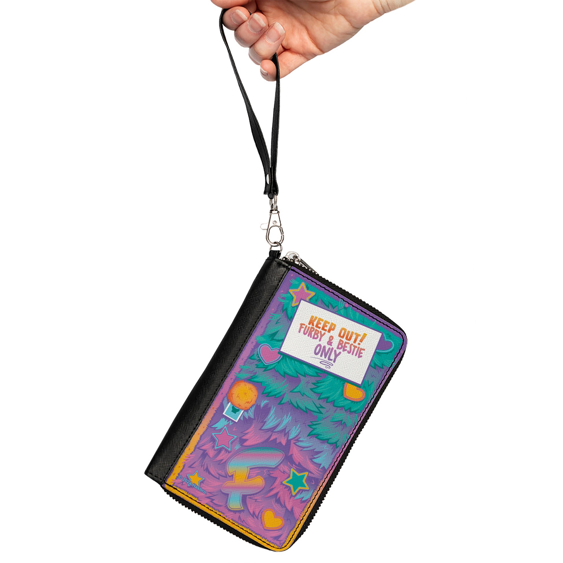 PU Zip Around Wallet Rectangle - Furby KEEP OUT FURBY & BESTIE ONLY Fur Icons Multi Color Clutch Zip Around Wallets Furby