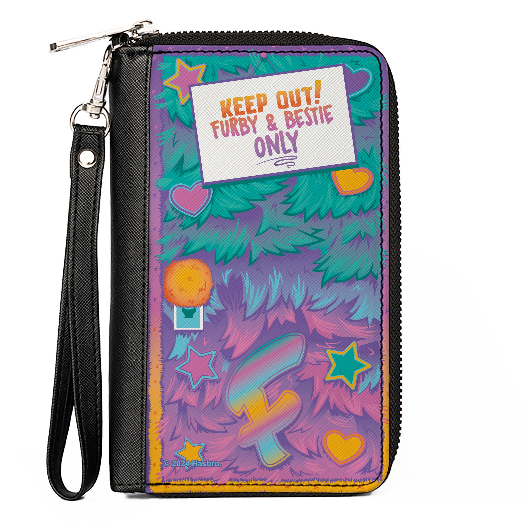 PU Zip Around Wallet Rectangle - Furby KEEP OUT FURBY & BESTIE ONLY Fur Icons Multi Color Clutch Zip Around Wallets Furby