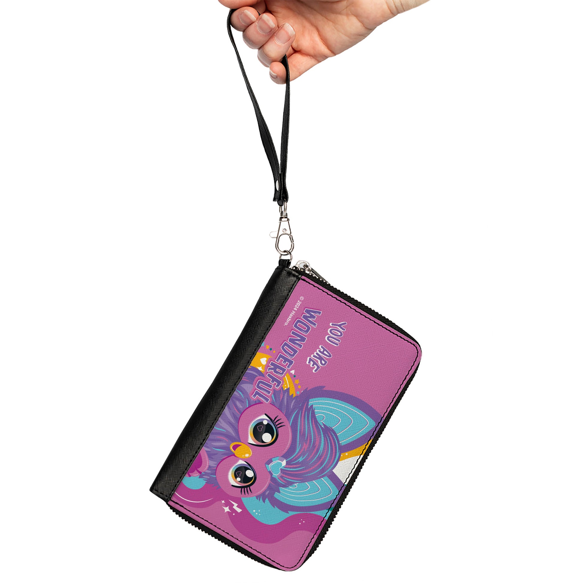 PU Zip Around Wallet Rectangle - Furby Purple Furby YOU ARE WONDERFUL Running Pose Pinks/Purples Clutch Zip Around Wallets Furby