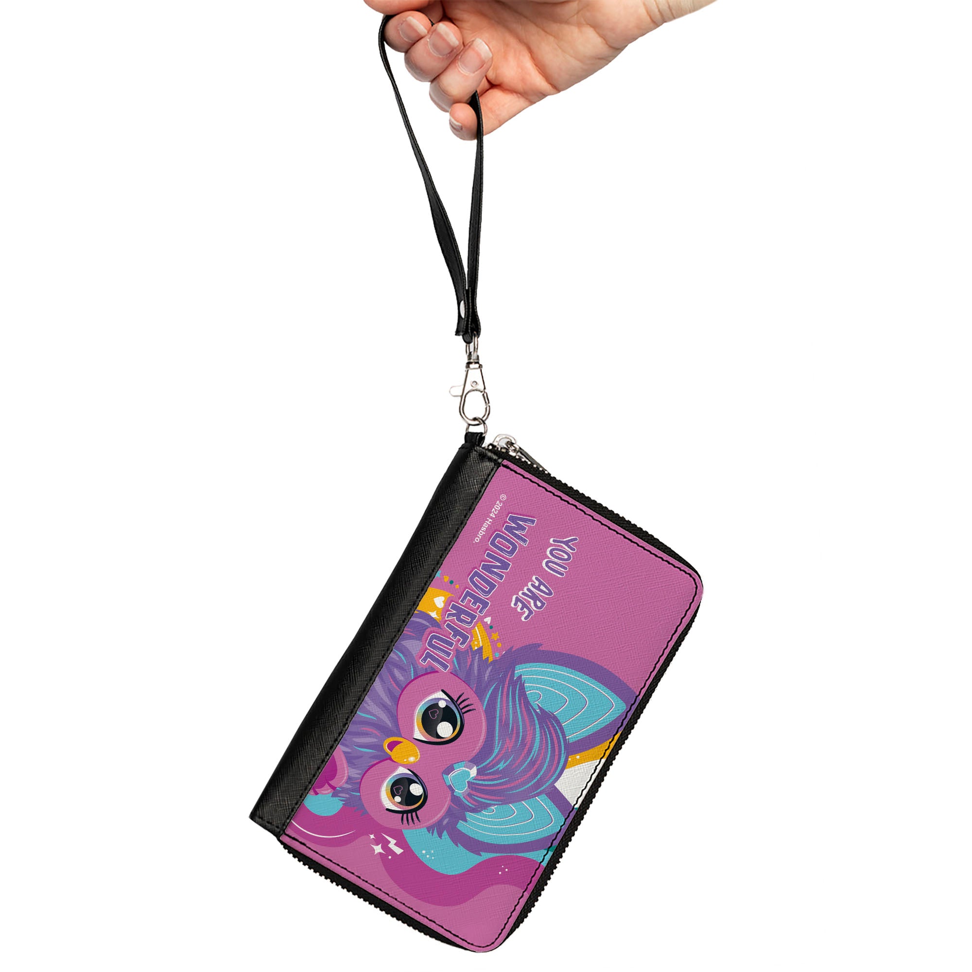 PU Zip Around Wallet Rectangle - Furby Purple Furby YOU ARE WONDERFUL Running Pose Pinks/Purples Clutch Zip Around Wallets Furby