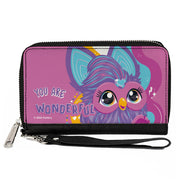PU Zip Around Wallet Rectangle - Furby Purple Furby YOU ARE WONDERFUL Running Pose Pinks/Purples Clutch Zip Around Wallets Furby