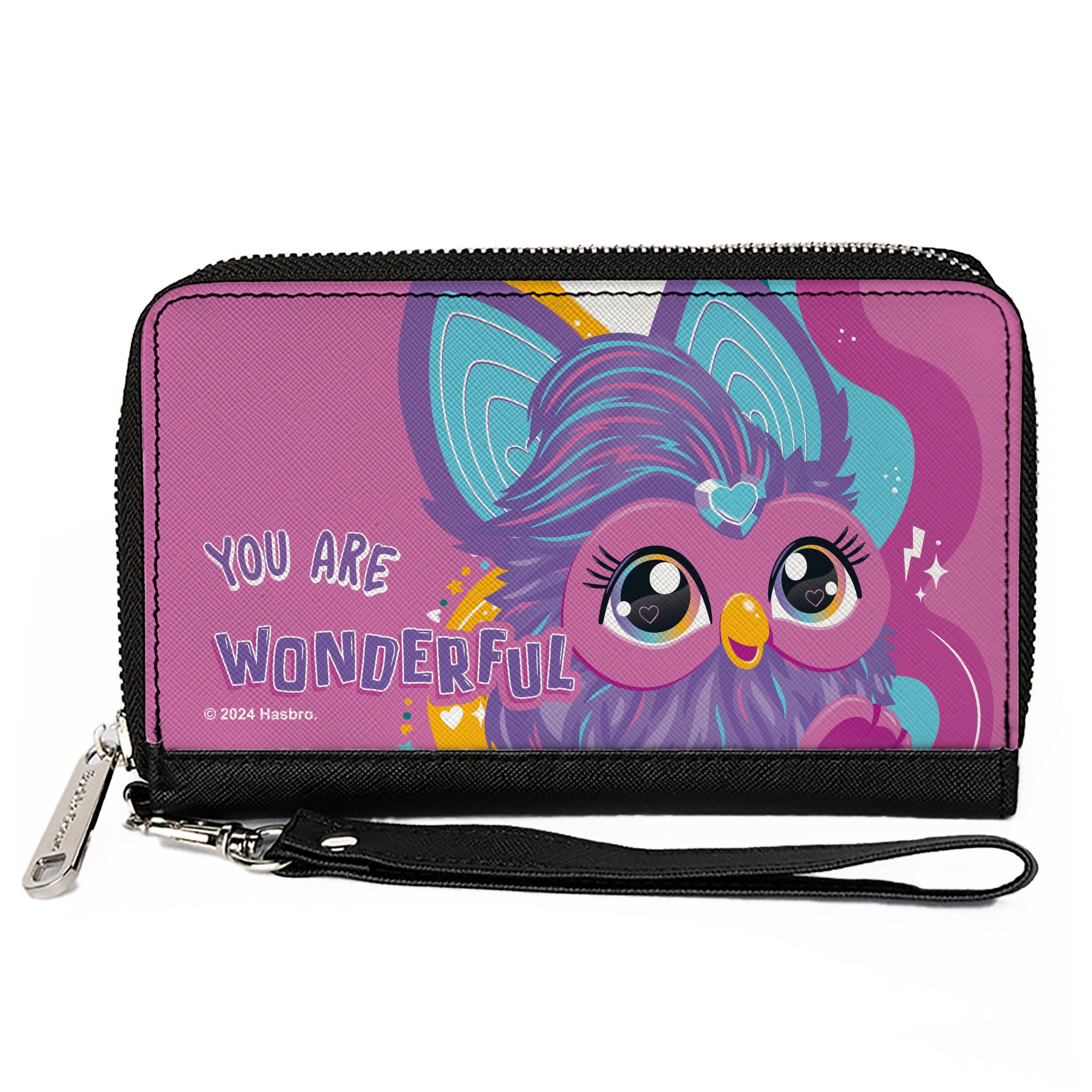 PU Zip Around Wallet Rectangle - Furby Purple Furby YOU ARE WONDERFUL Running Pose Pinks/Purples Clutch Zip Around Wallets Furby