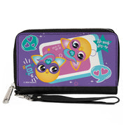 PU Zip Around Wallet Rectangle - Furby Furbmoji BFFs Pose and Quotes Purple/Multi Color Clutch Zip Around Wallets Furby