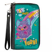 PU Zip Around Wallet Rectangle - Furby Purple Furby FREE YOUR INNER FURB Rainbow Pose Teal/Multi Color Clutch Zip Around Wallets Furby