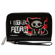 PU Zip Around Wallet Rectangle - Skelanimals Kit the Cat I STILL PURR Pose Red/Black/White Clutch Zip Around Wallets Skelanimals