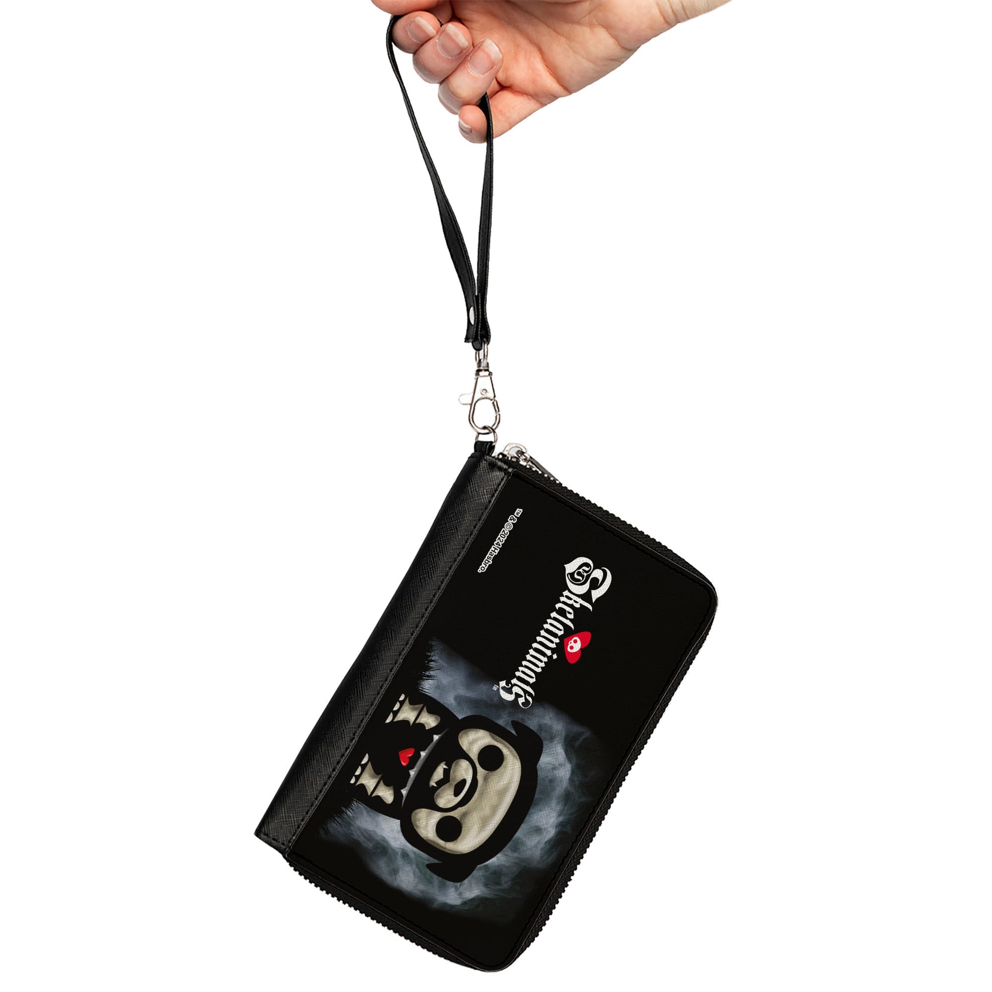 PU Zip Around Wallet Rectangle - SKELANIMALS Maxx the Bulldog Fog Pose and Title Logo Black/White Clutch Zip Around Wallets Skelanimals