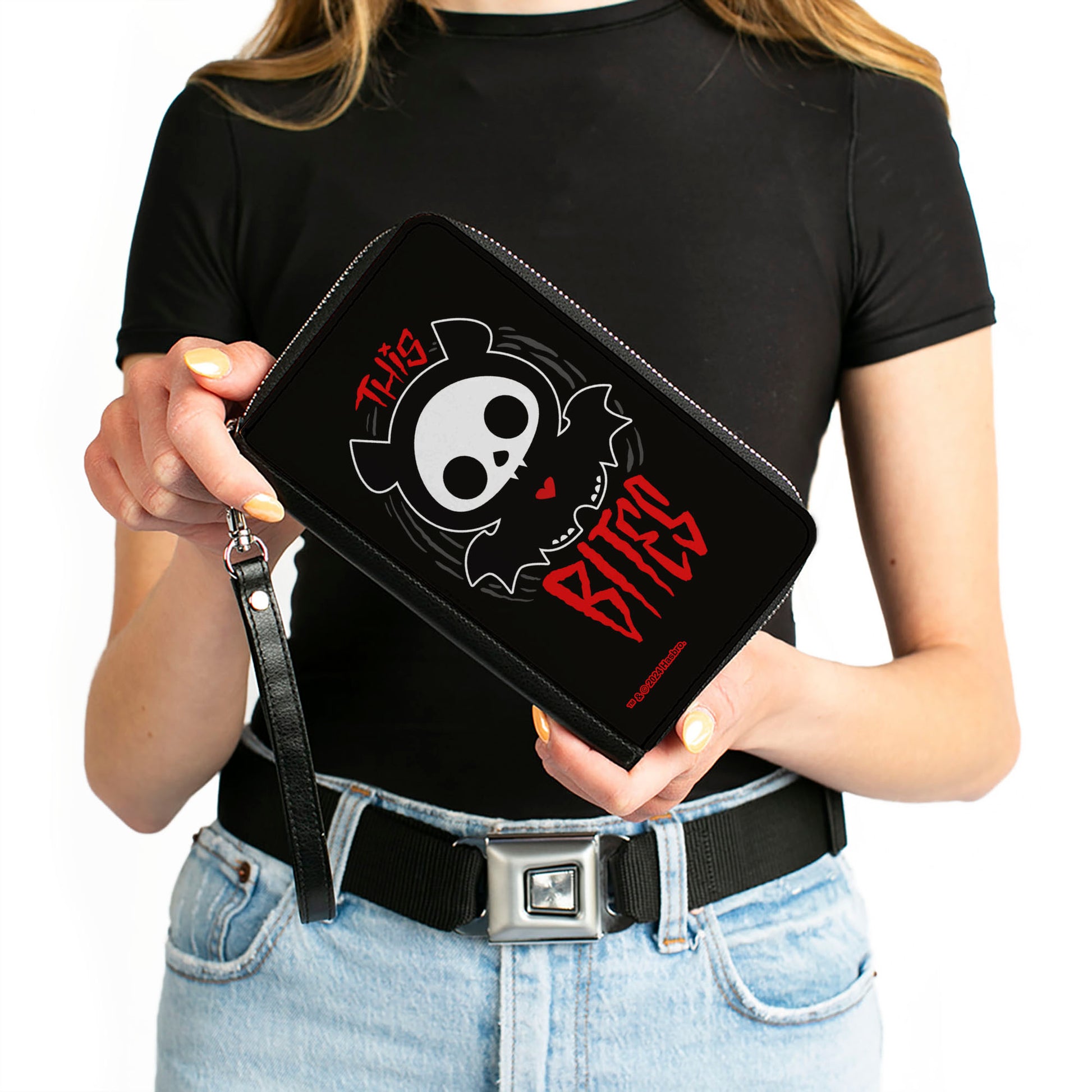 PU Zip Around Wallet Rectangle - SKELANIMALS Diego the Bat Fog Pose This Bites Clutch Zip Around Wallets Skelanimals