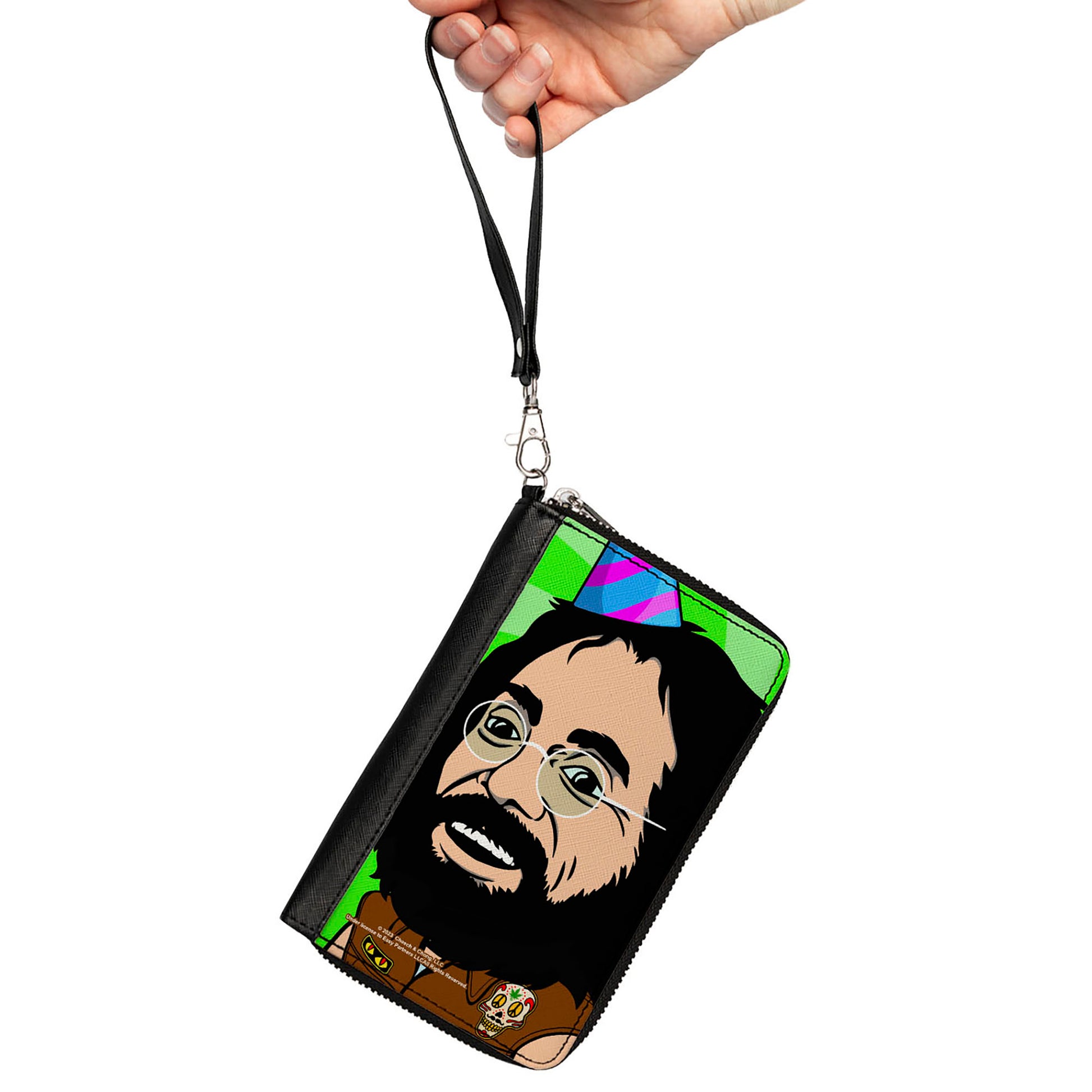 PU Zip Around Wallet Rectangle - Homies in Dreamland Chong Party Hat Pose Green Clutch Zip Around Wallets Homies in Dreamland by Cheech & Chong   