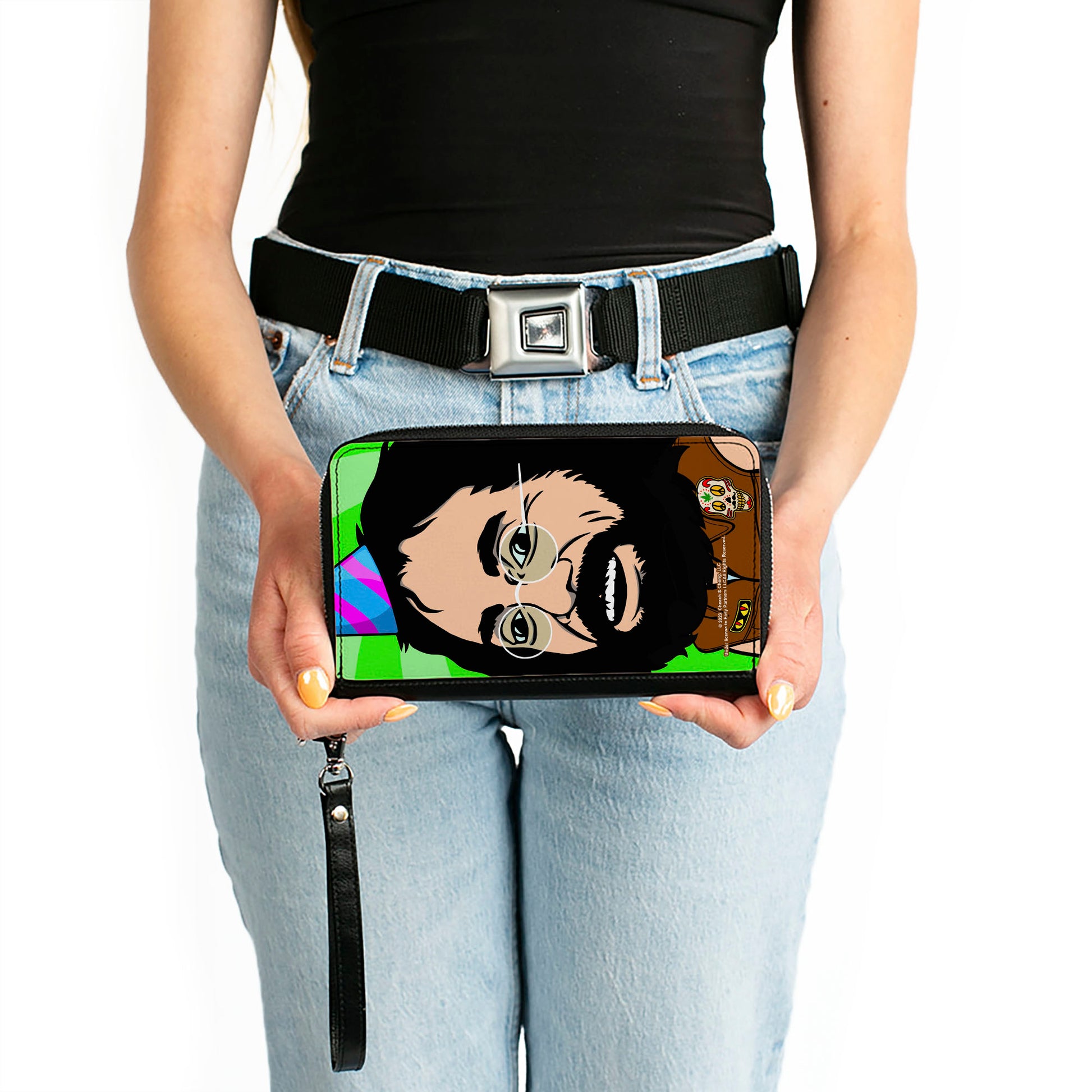 PU Zip Around Wallet Rectangle - Homies in Dreamland Chong Party Hat Pose Green Clutch Zip Around Wallets Homies in Dreamland by Cheech & Chong   