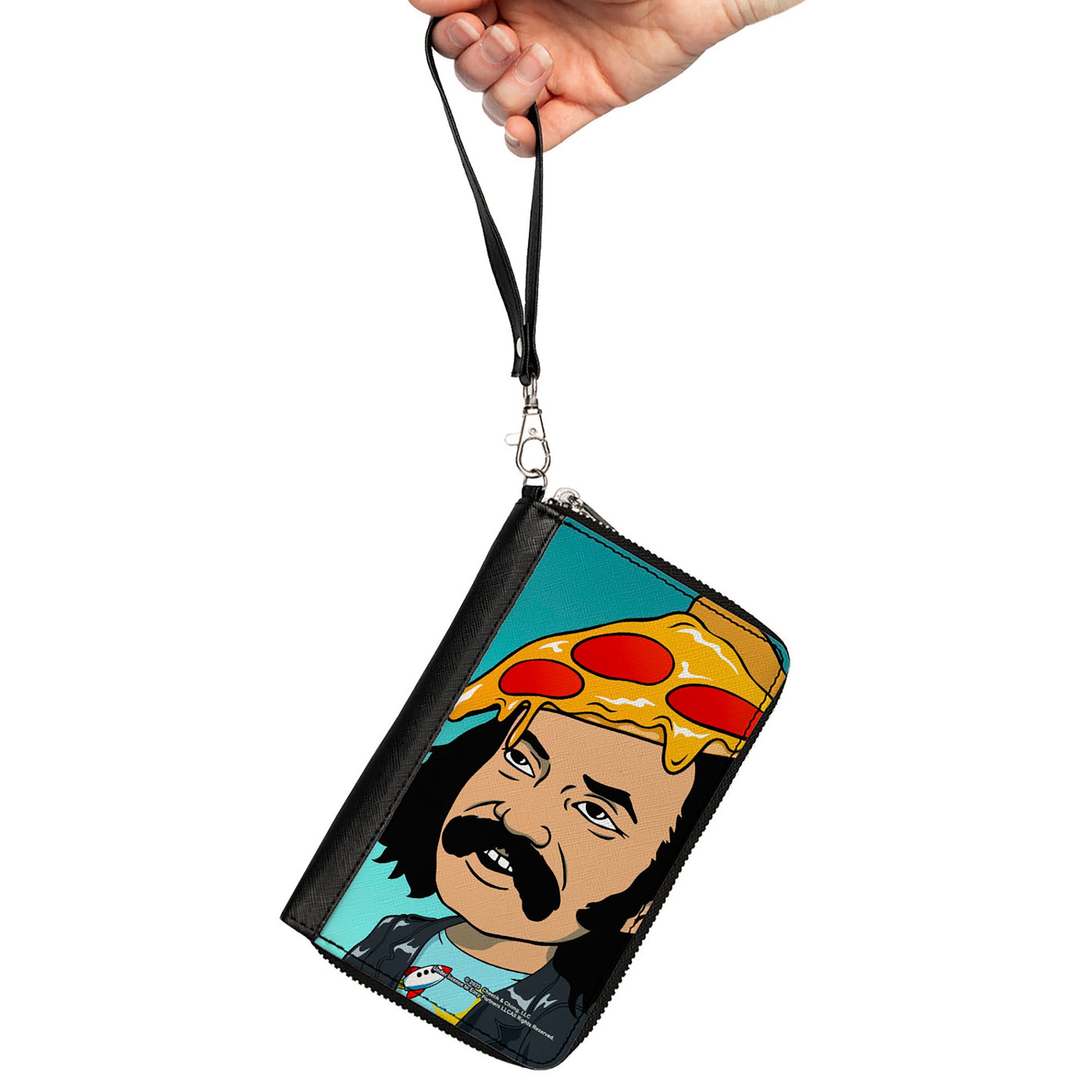 PU Zip Around Wallet Rectangle - Homies in Dreamland Cheech Pizza Head Pose Blue Clutch Zip Around Wallets Homies in Dreamland by Cheech & Chong   