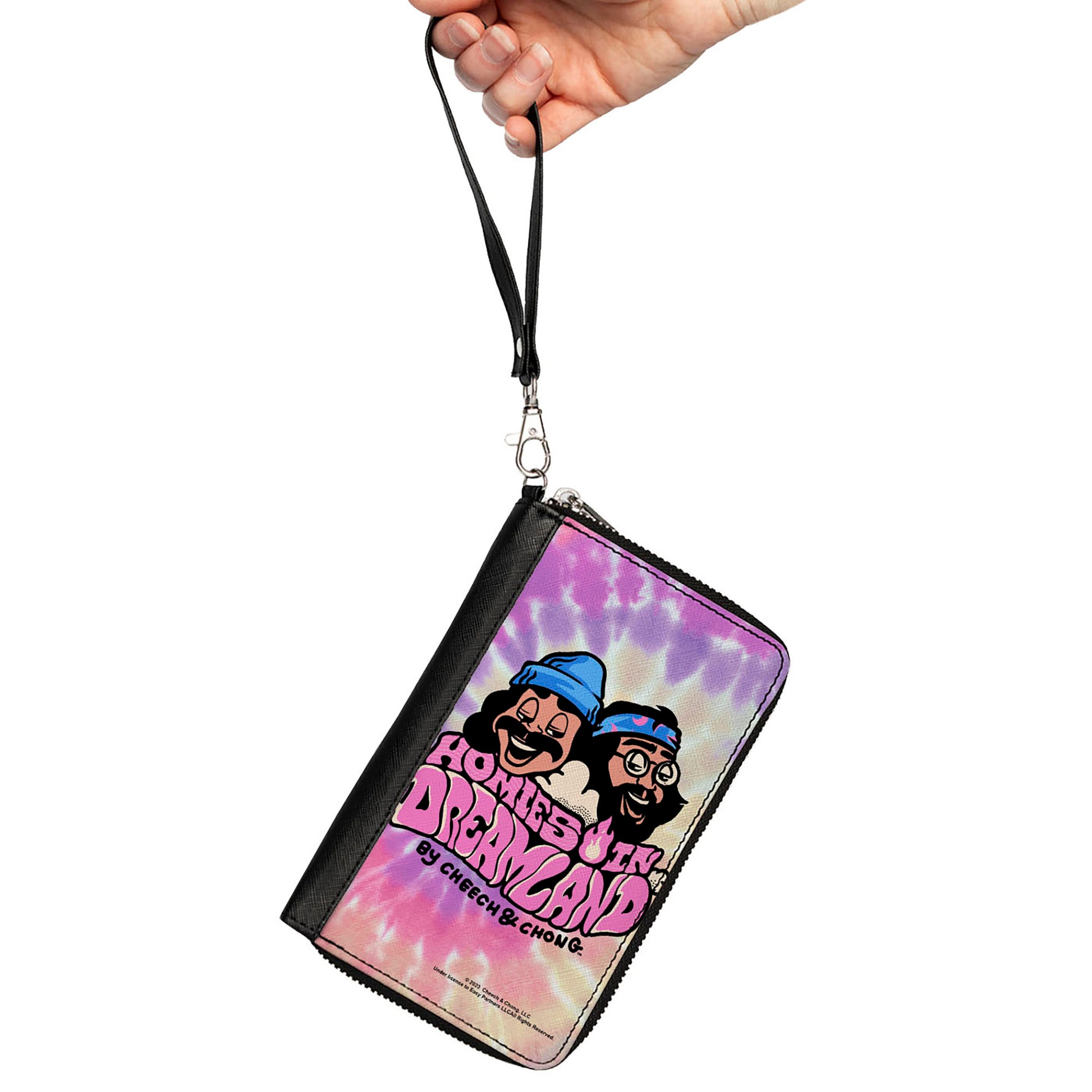 PU Zip Around Wallet Rectangle - Cheech and Chong HOMIES IN DREAMLAND Title Logo Tie Dye Pinks Clutch Zip Around Wallets Homies in Dreamland by Cheech & Chong   
