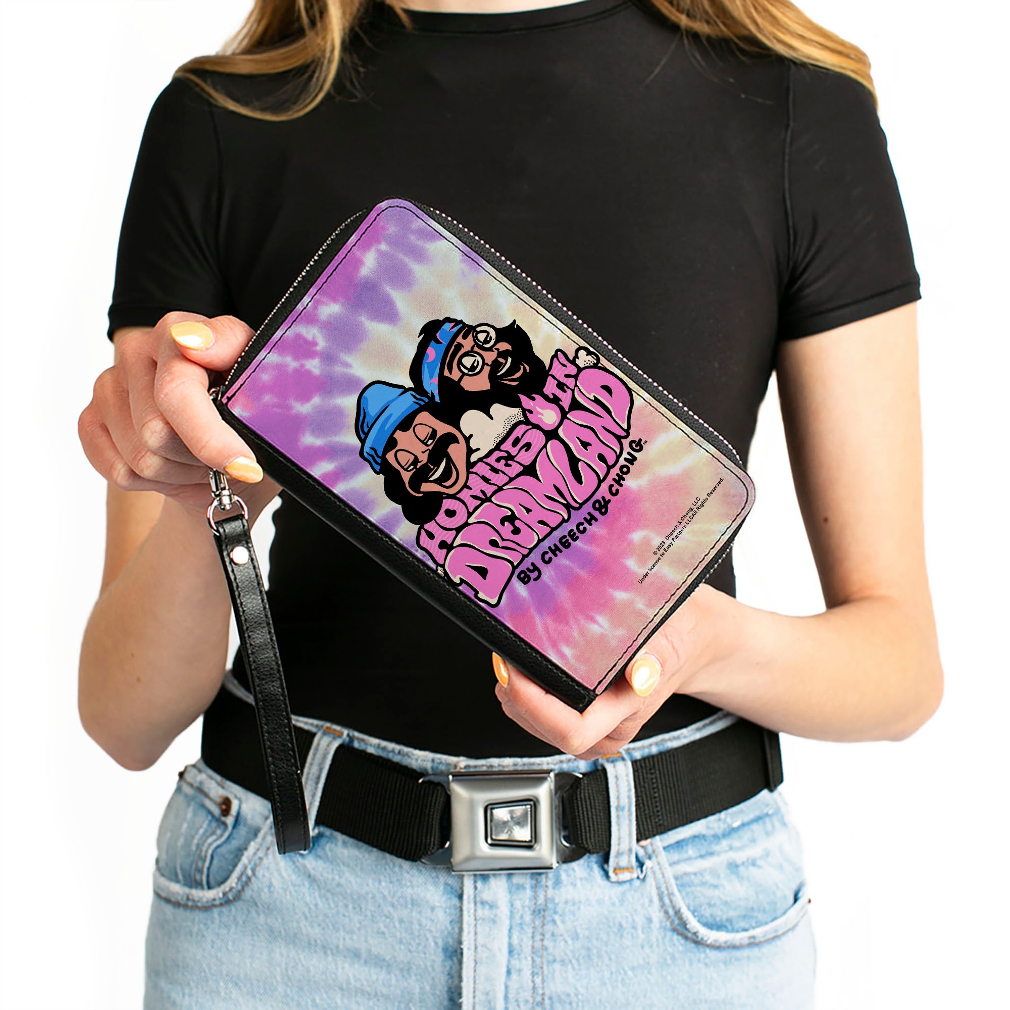 PU Zip Around Wallet Rectangle - Cheech and Chong HOMIES IN DREAMLAND Title Logo Tie Dye Pinks Clutch Zip Around Wallets Homies in Dreamland by Cheech & Chong   