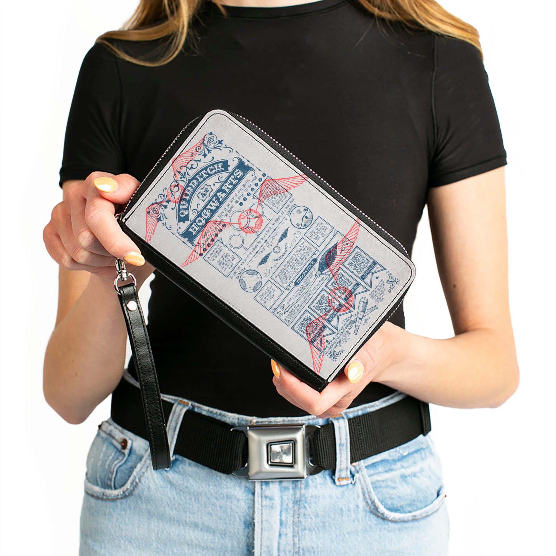 Women's PU Zip Around Wallet Rectangle - Harry Potter QUIDDITCH AT HOGWARTS Rules Collage White Blue Red Clutch Zip Around Wallets Harry Potter